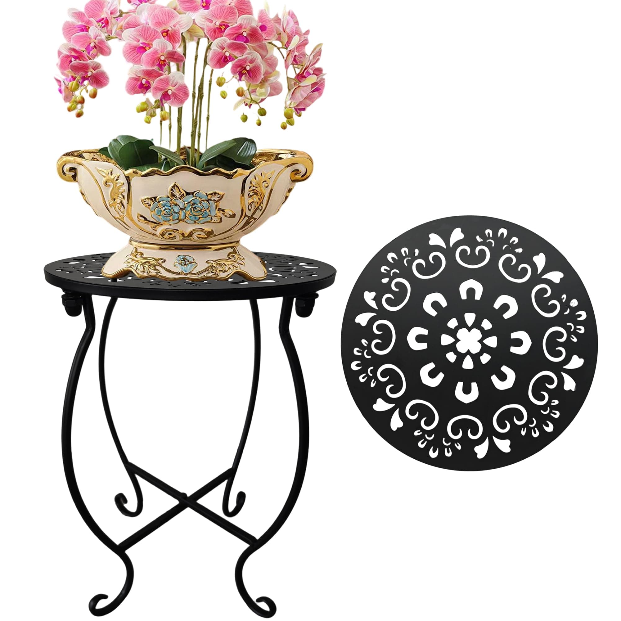 ZEECER Outdoor Side Tables, 10" Round 15" Tall Patio Side Table, Set of 1 Metal Small Round Side Table for Patio Yard Porch Balcony Garden Bedside, Plant Stand for Indoor Outdoor