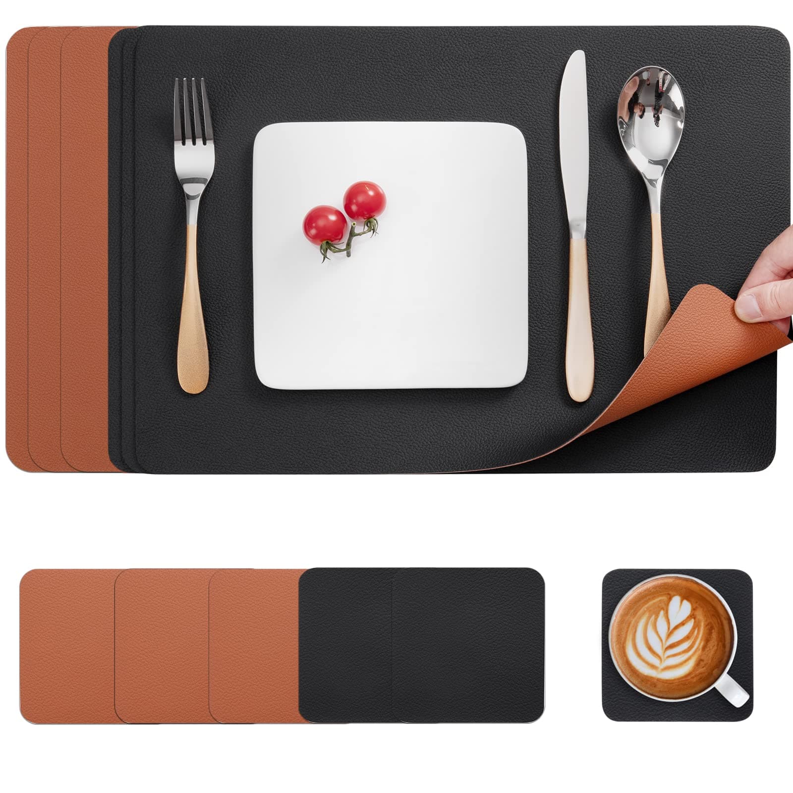 Myir JUN Placemats Set of 6 Waterproof Placemats and Coasters