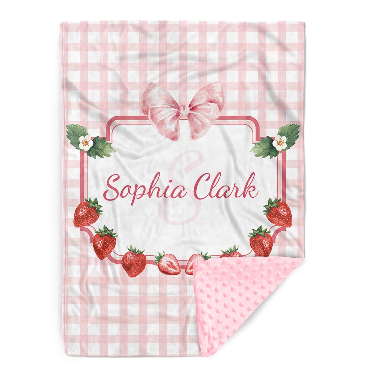 Personalized Baby Blankets with Name – Custom Baby Girl Blanket with Pink Plaid Pattern – Soft Minky Dot Blanket for Crib, Nursery, Stroller – Custom Baby Gift for Girls