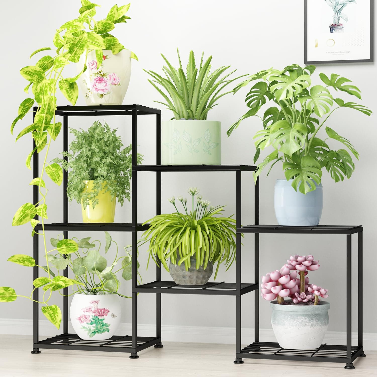 YUJCHMTZN Plant Stand Indoor Metal Plant Stands Outdoor Tiered Plant Shelf for Multiple Plants, 3 Tiers 7 Potted Ladder Plant Holder Table Plant Pot Stand for Window Garden Balcony Living Room