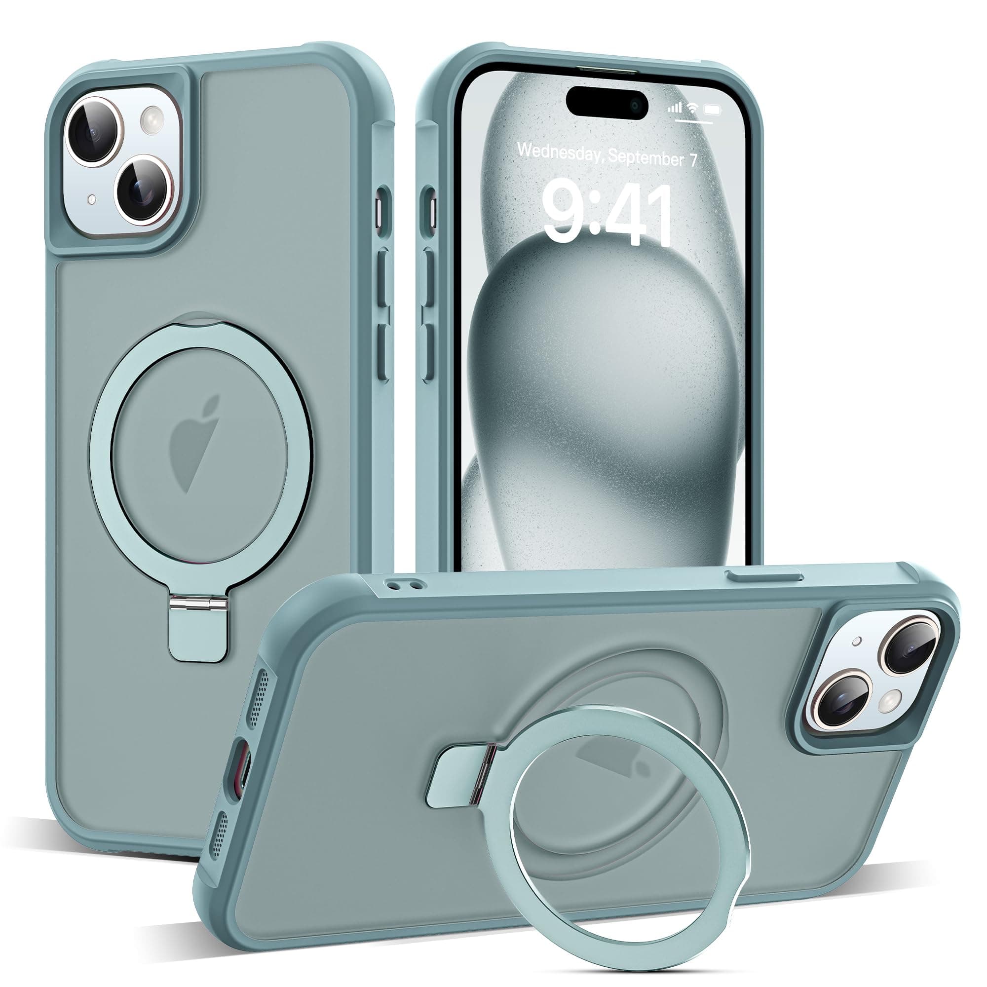 SKYLMW Compatible with iPhone 15 Case with Invisible Magnetic O-Ring Stand Military-Grade Translucent Case for iPhone 15 6.1" [Compatible with Mag-Safe][Great Grip Feeling], Blue