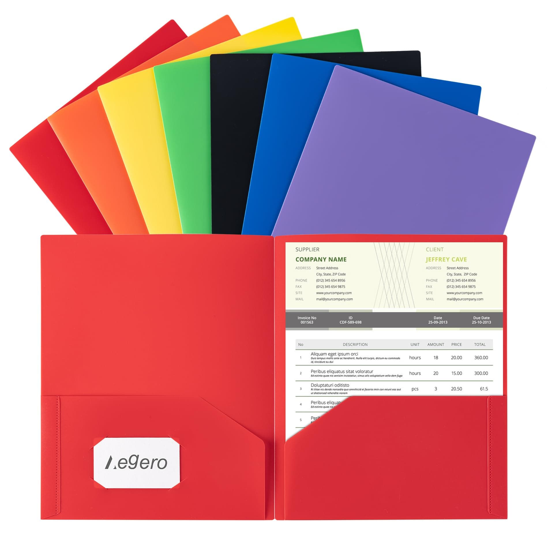 Aegero Plastic Folders with Pockets (7 Pack, Assorted Colors)