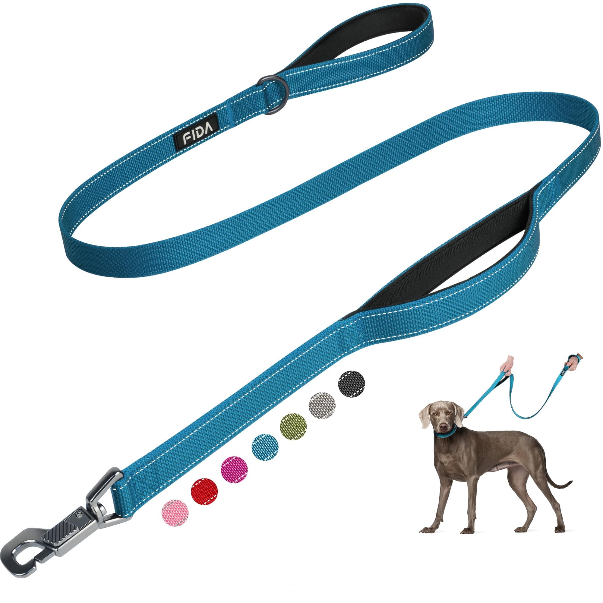 Fida 4 FT Heavy Duty Dog Leash with 2 Comfortable Padded Handles, Traffic Handle & Advanced Easy Snap Hook, Reflective Walking Lead for Large, Medium & Small Breed Dogs, Blue