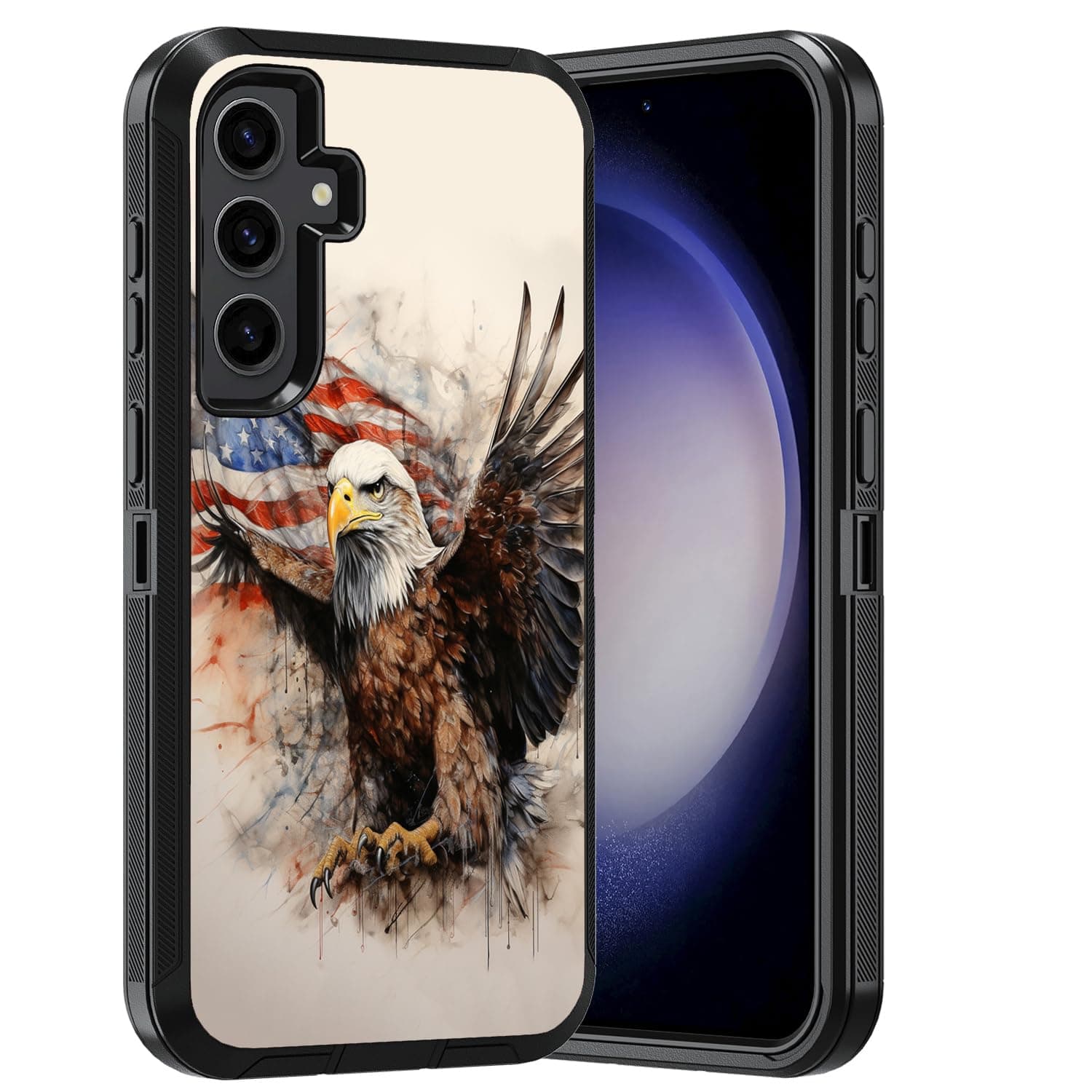 ERWYTYIOI for Samsung Galaxy S24 FE Case, Heavy Duty 3-Layer Military Grade Anti-Scratch Shockproof Stylish Protective Case for Samsung Galaxy S24 FE 5G (2024), Patriotic American Flag Bald Eagle