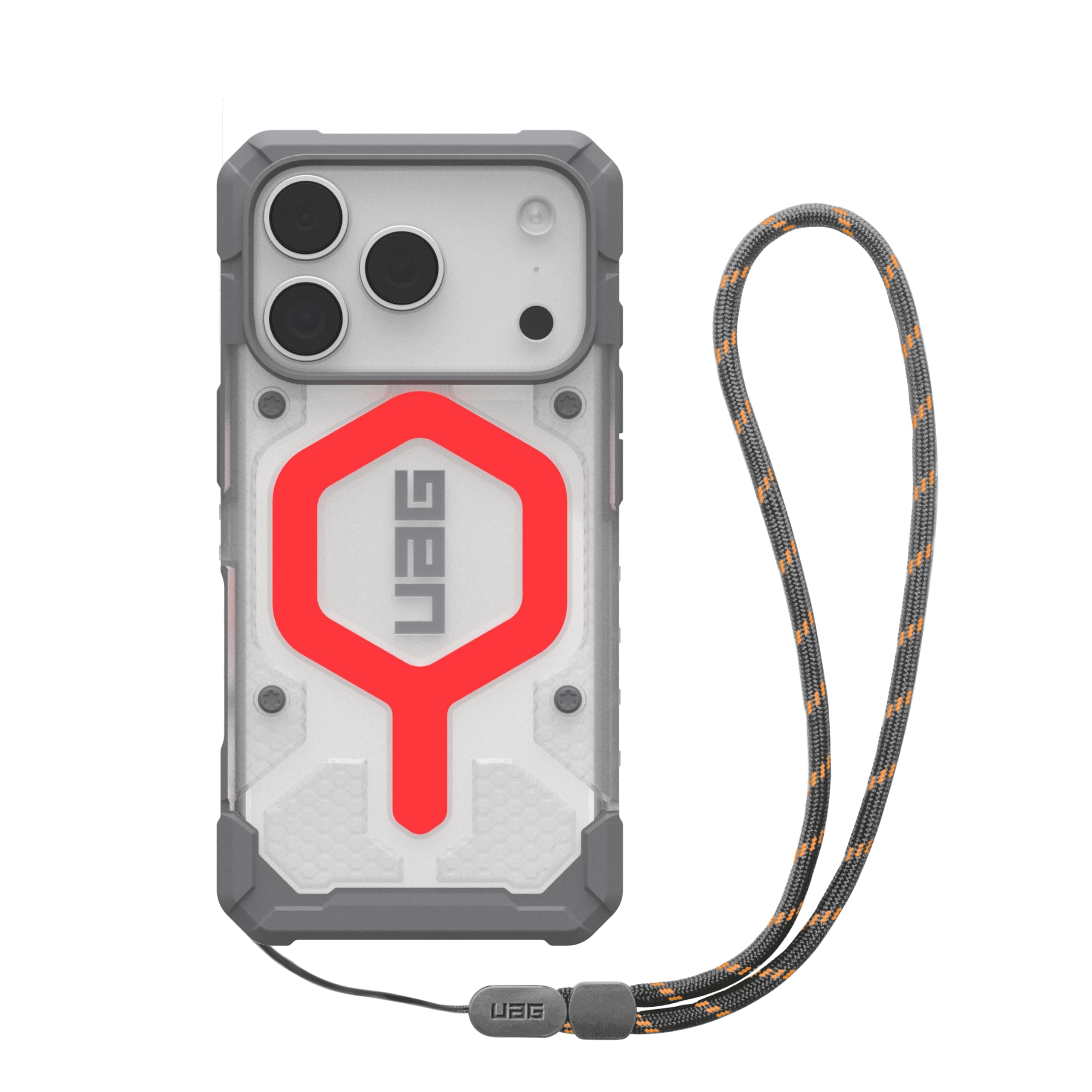 URBAN ARMOR GEAR UAG Designed for iPhone 17 Pro Case Pathfinder Clear + Wrist Lanyard Bundle - Compatible with MagSafe Luminous Glow in The Dark Military Grade Protective Cover, Active Lava