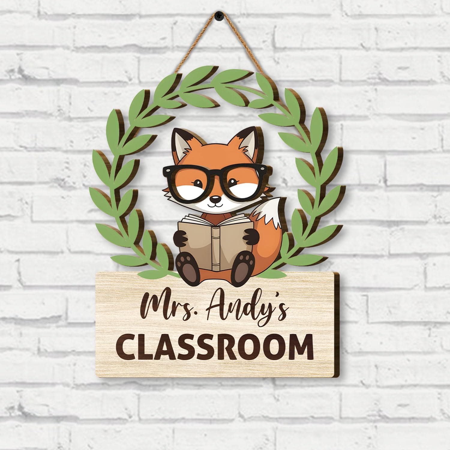 Personalized Wooden Teacher Door Sign – Custom Classroom Welcome Hanging Plaque for Mrs. or Mr. – Rustic or Floral Wood Name Sign for School or Home Office (TC14)