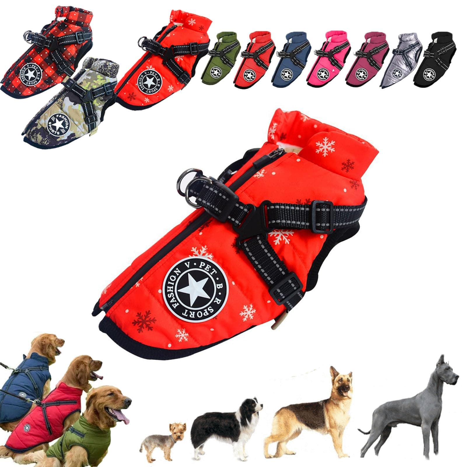 Waterproof Winter Jacket with Built-in Harness, Dog Jacket with Harness, Warm Vest Dog Clothes (XXXX-Large,red-A)