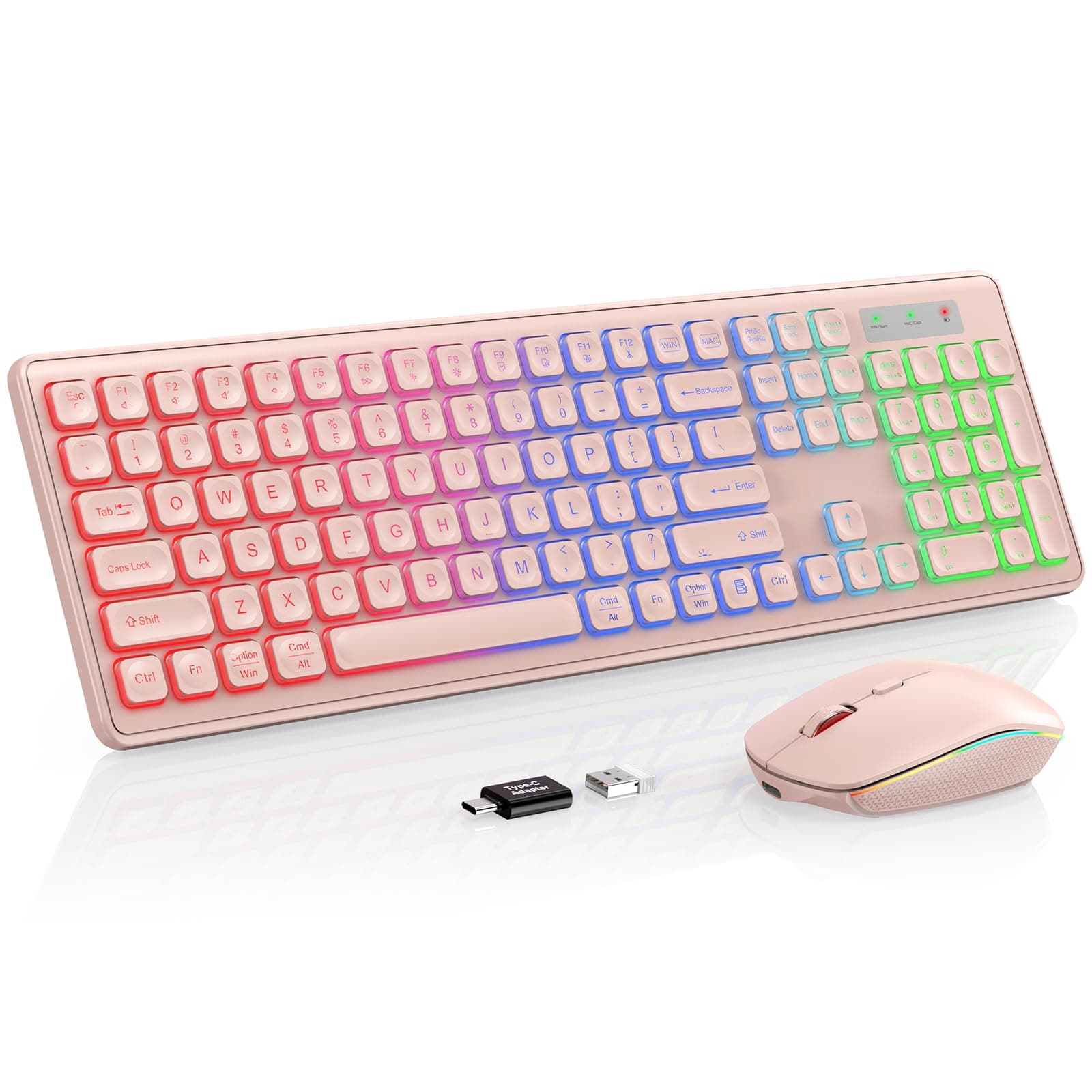 Wireless Keyboard and Mouse Combo with RGB Backlit, Rechargeable