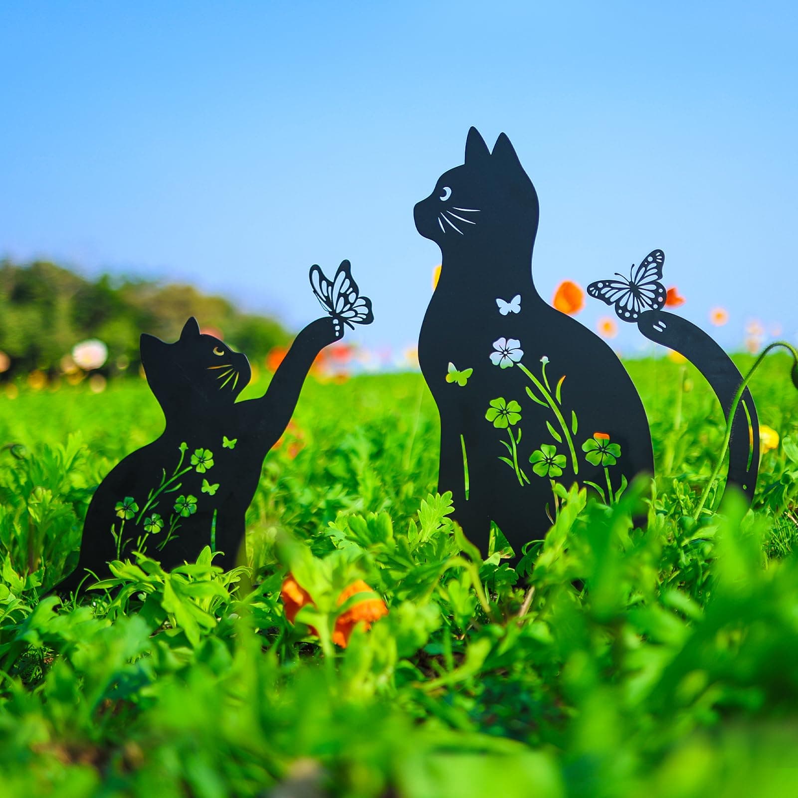WACLSTDAY Cat Metal Decorative Garden Stakes,Gifts for Women/Men/Cat Lovers,Black Silhouette Statues Summer Garden Decor for Outdoor, Yard Art, Outside,Patio,Forests,Lawn Ornaments
