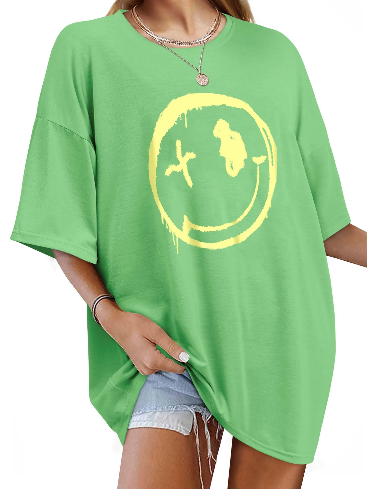 WIEIYM Women's Oversized Loose Crew Neck Short Sleeve T-Shirts Summer Tops Shirt Tops Women Printed Casual Tops Blouse, Spring Green, L
