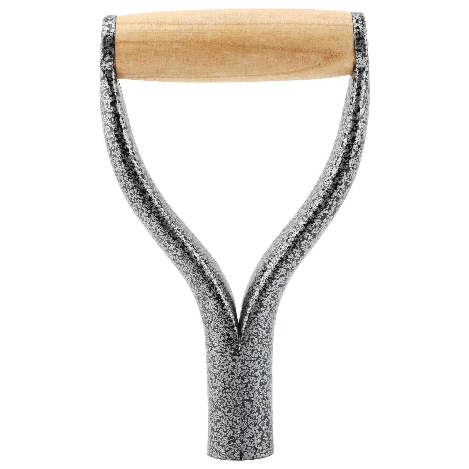 CALIDAKA Shovel D Grip Handle 3.1cm/1.22inch Inside Diameter Metal Replacement With Wooden Grip for Garden Digging Raking Tool 9.05x4.7inch