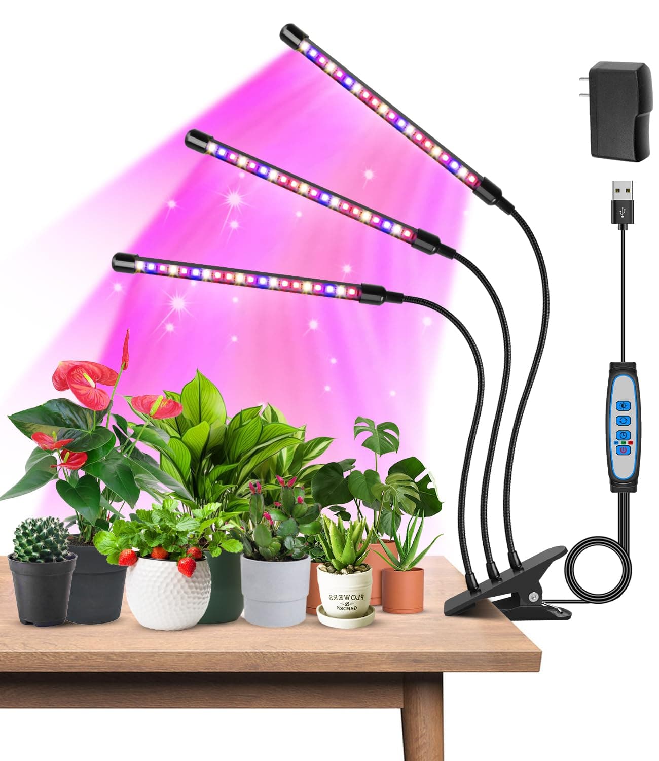 Garpsen Plant Lights, 3 Heads Clip On Grow Lights for Indoor Plants