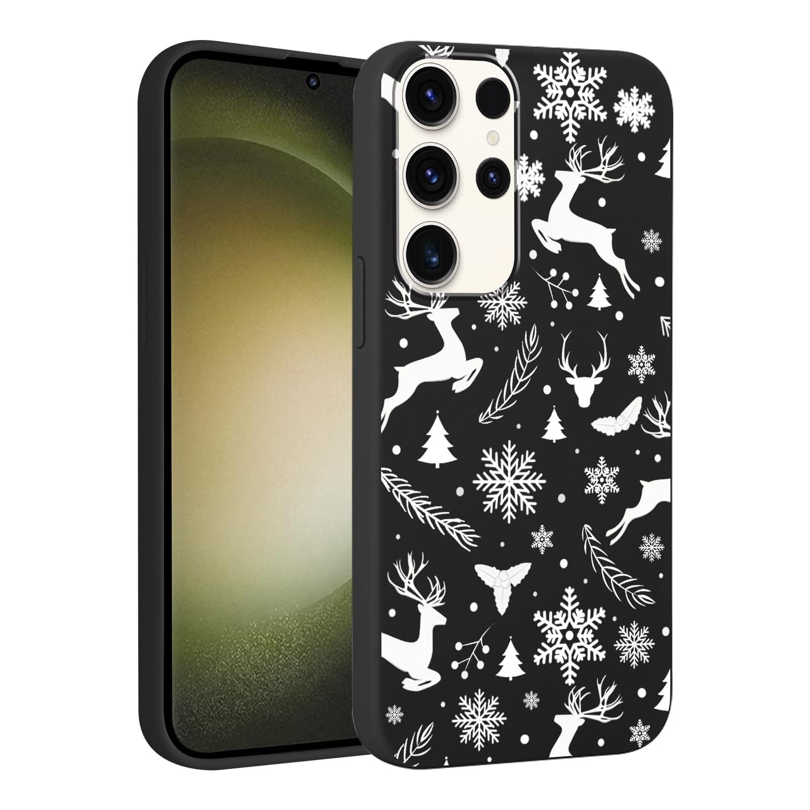 RUMDEY Christmas Black Print Phone Case for Samsung Galaxy S24 5G 6.2",with Aesthetics Pattern Design Soft TPU Silicone Xmas Cases, Shockproof Bumper Protector Camera Girls Women Cover,Deer B