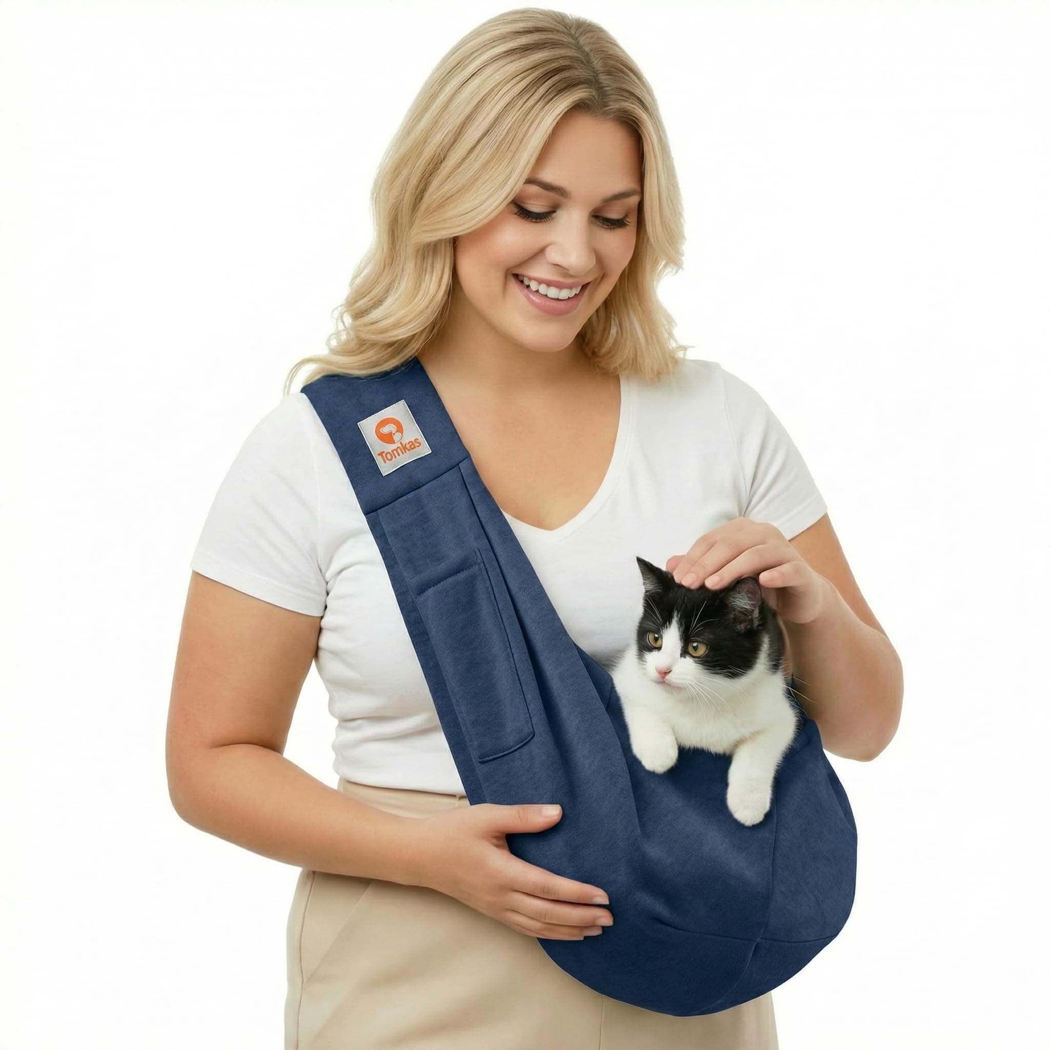 TOMKAS Small Dog Sling Carrier - Suitable for Puppies (Dark Blue, M - Classic Pocket & Classic Strap)