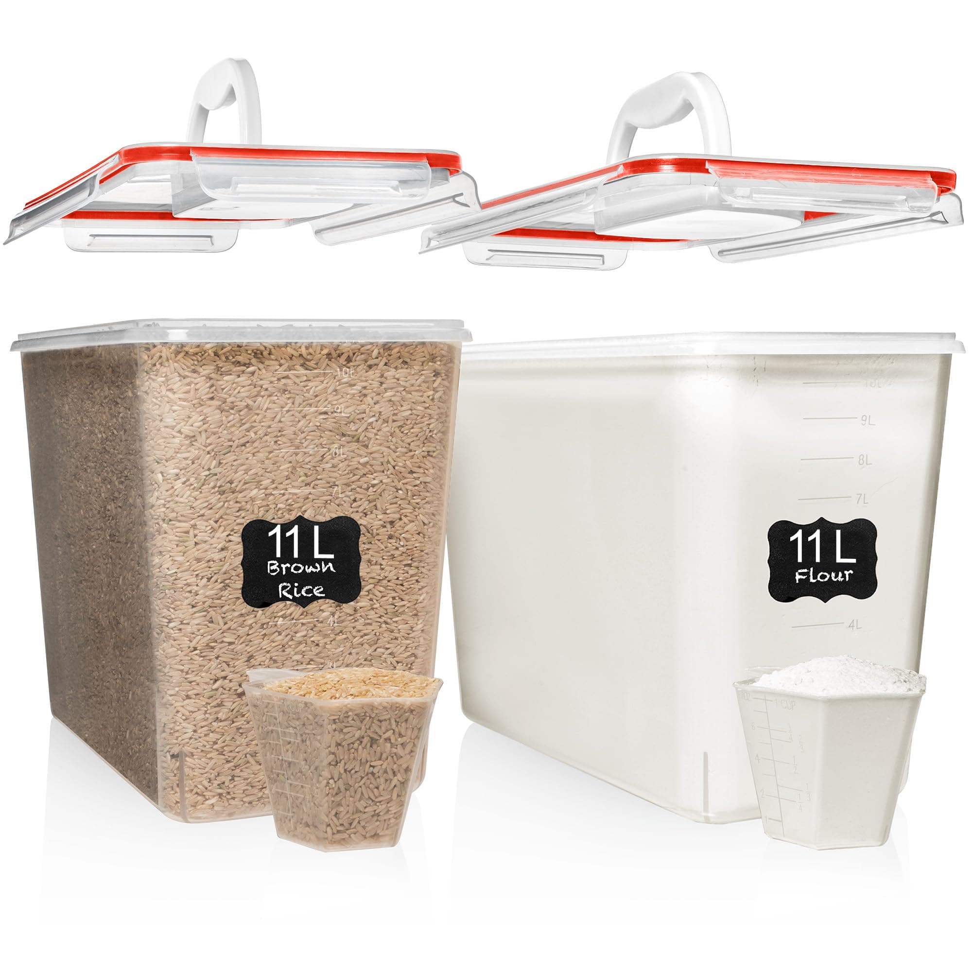 Shazo 2 PC (11L | 372 oz) Flour Sugar Storage Containers with Easy Carry Handle - Plastic Extra Large Food Storage Containers with Lids, BPA Free Airtight Kitchen Canister Set for Rice, Cereal & Pasta