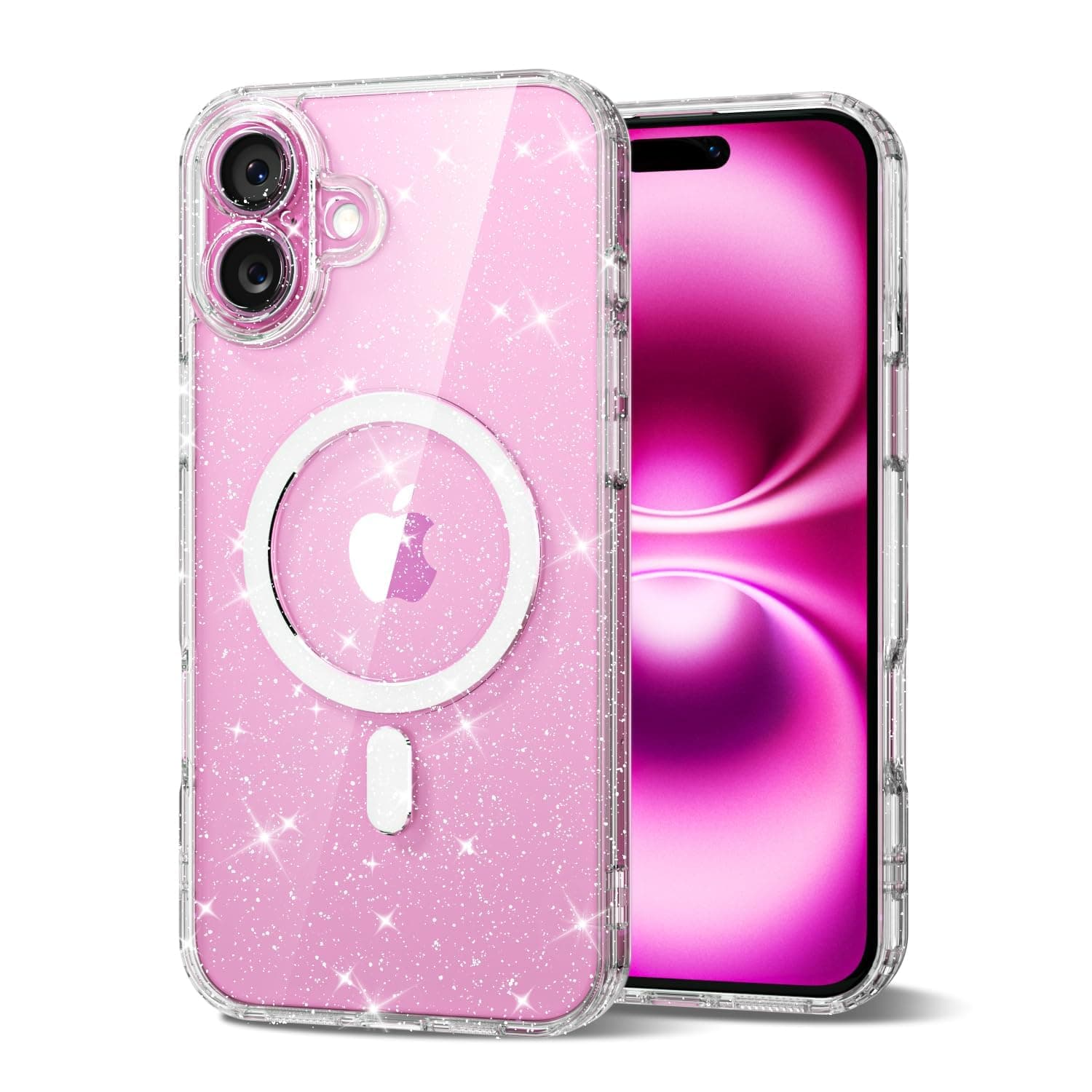 Svanove for iPhone 16 Plus Case Clear Glitter Compatible with Magsafe, Sparkly Bling Transparent Slim Thin Magnetic Mag Safe Case Cute, Girly Aesthetic Glittery Shiny Sparkle Rubber for Women Girls