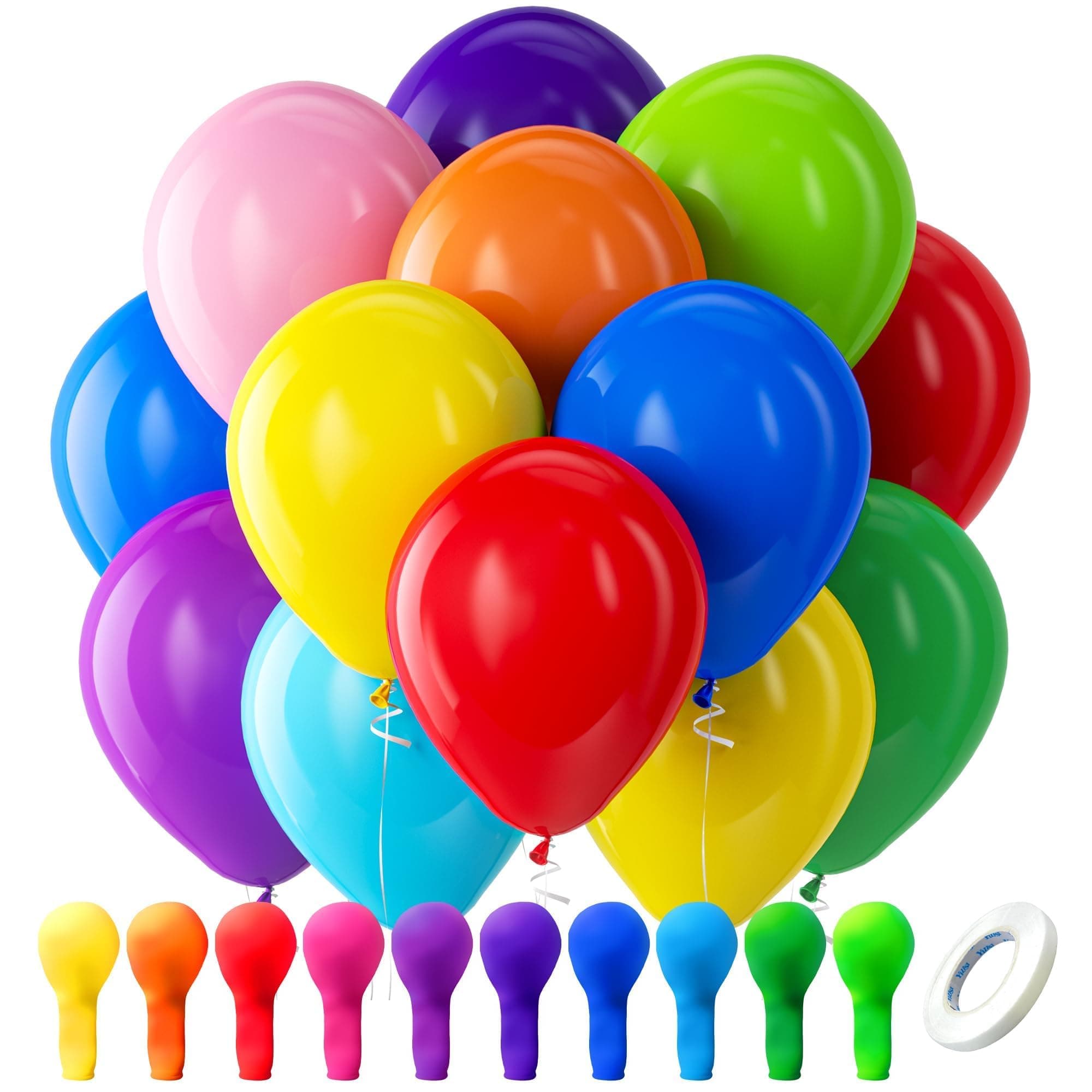 Bezente Assorted Latex Rainbow Balloons 100 Pack 12 inch