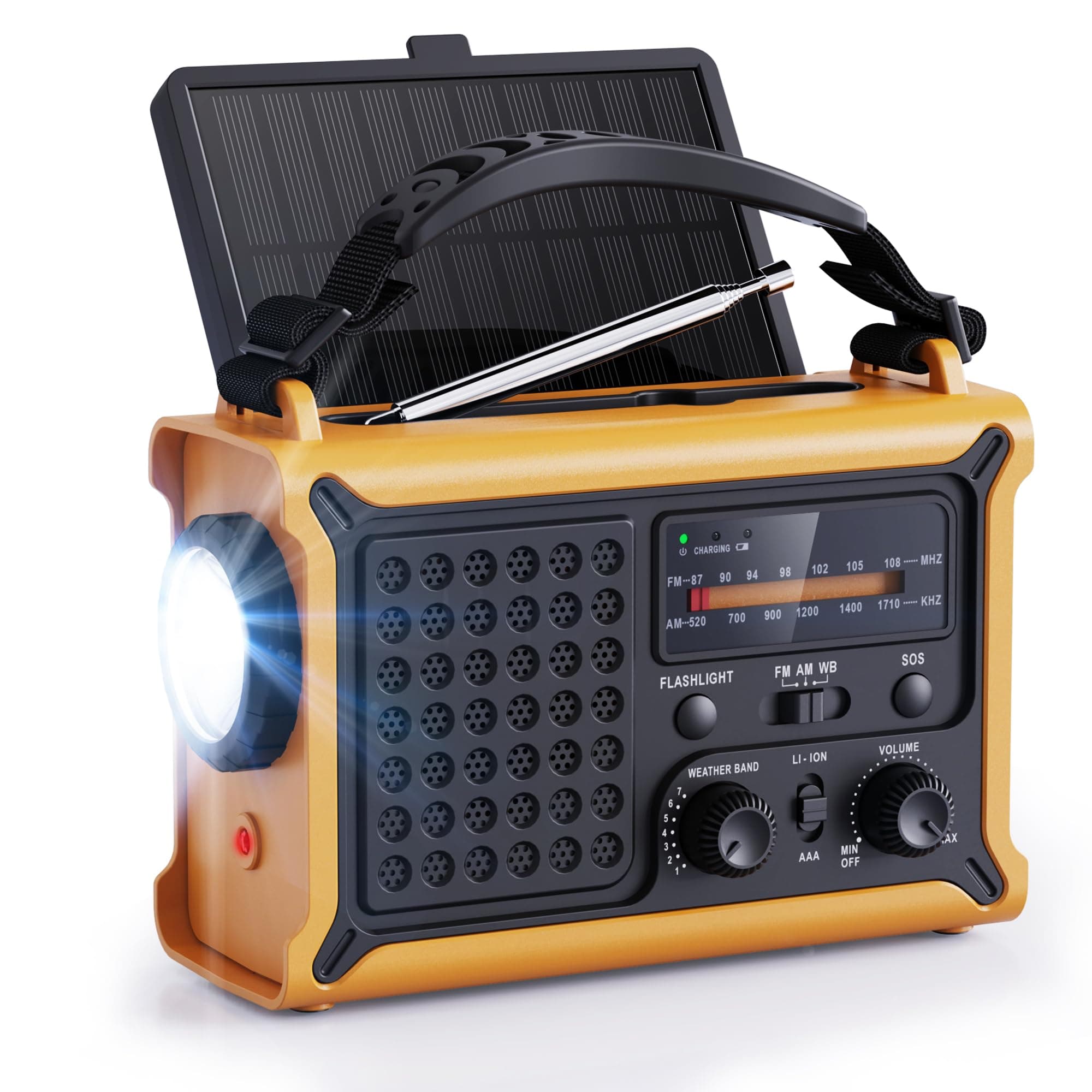 Portable Emergency Radio, AM/FM Weather Band, Hand Crank & Solar, 12000mAh