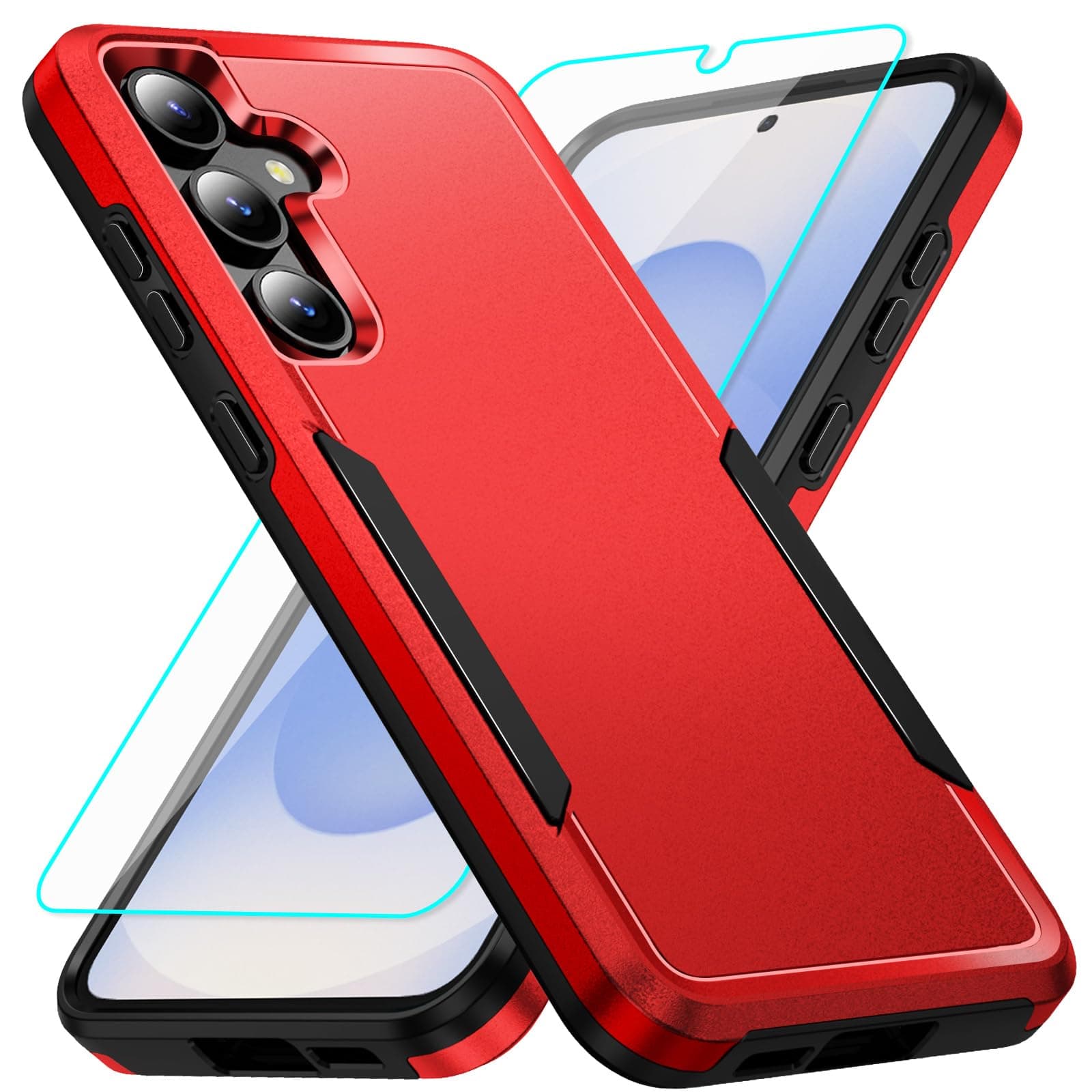 IXJYLCPC for Samsung Galaxy S25 Plus case with Screen Protection: Heavy Duty Protective Shockproof and Scratch Proof Cell Phone case for Galaxy S25 Plus-Red
