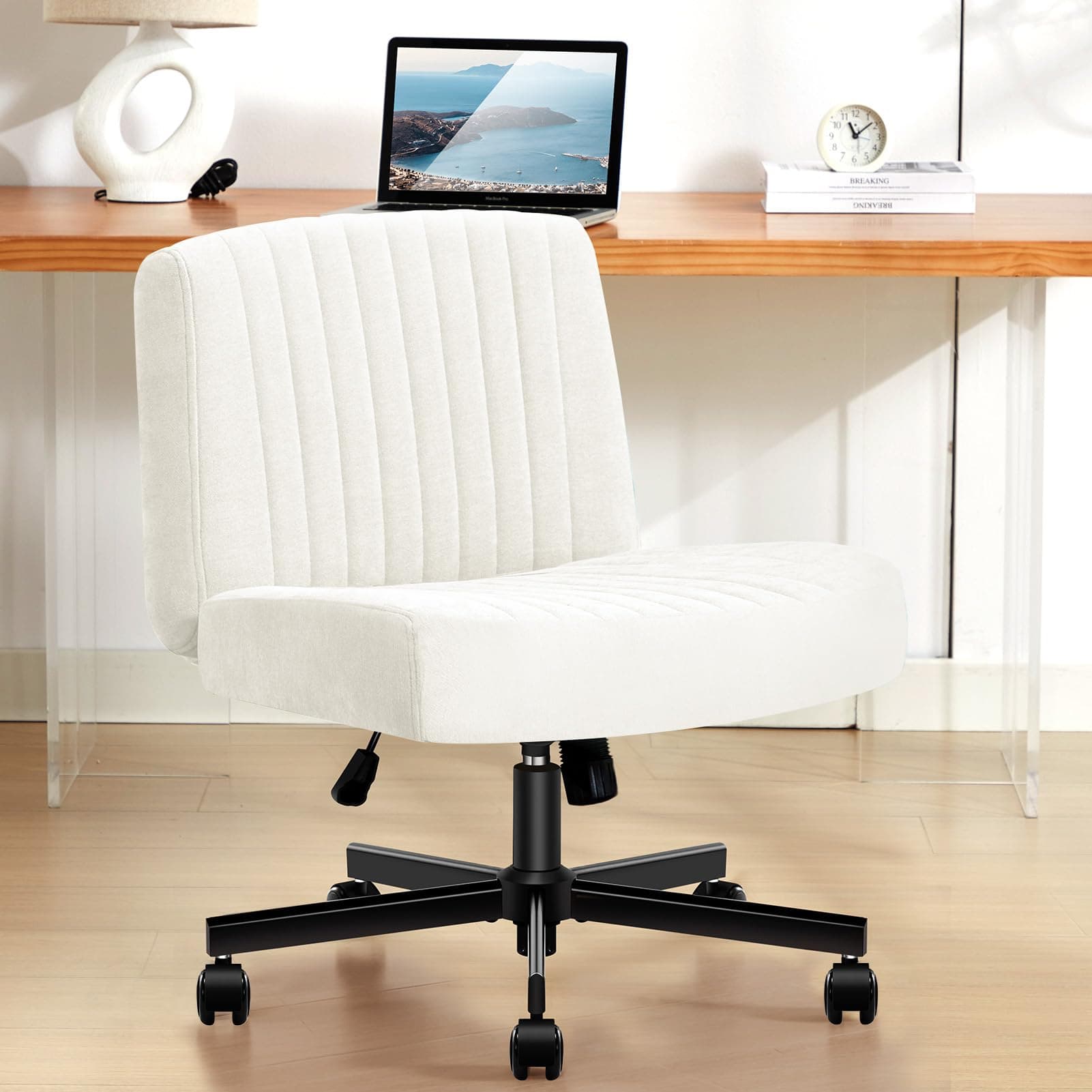 TUKAKA Criss Cross Chair,Thick Padded Cross Legged Office Chair,Cream