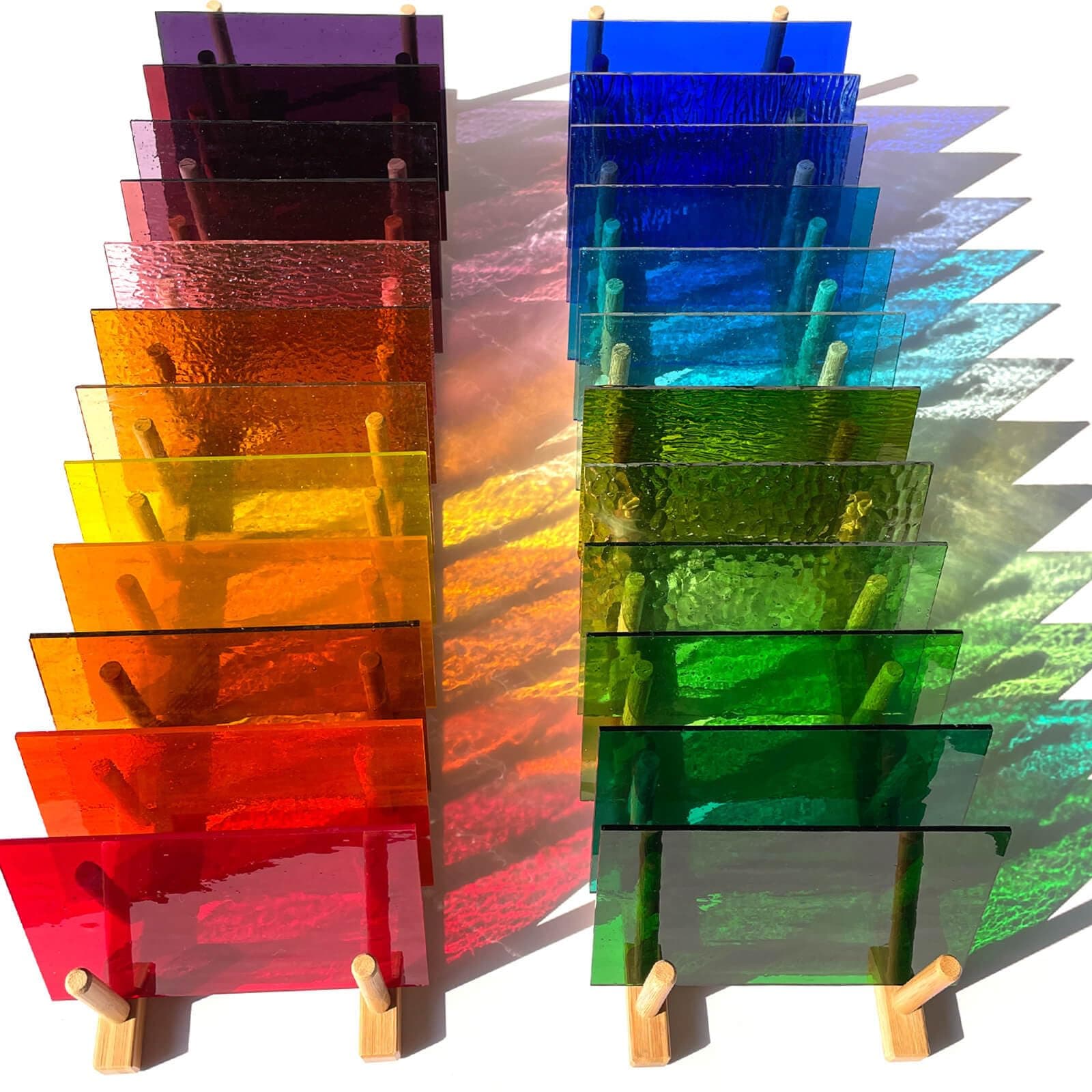 LITMIND 24 Sheets Transparent Cathedral Stained Glass Variety Pack – 4 x 6 Inch Vibrant Rainbow Art Glass for Suncatchers, Mosaics & DIY Crafts