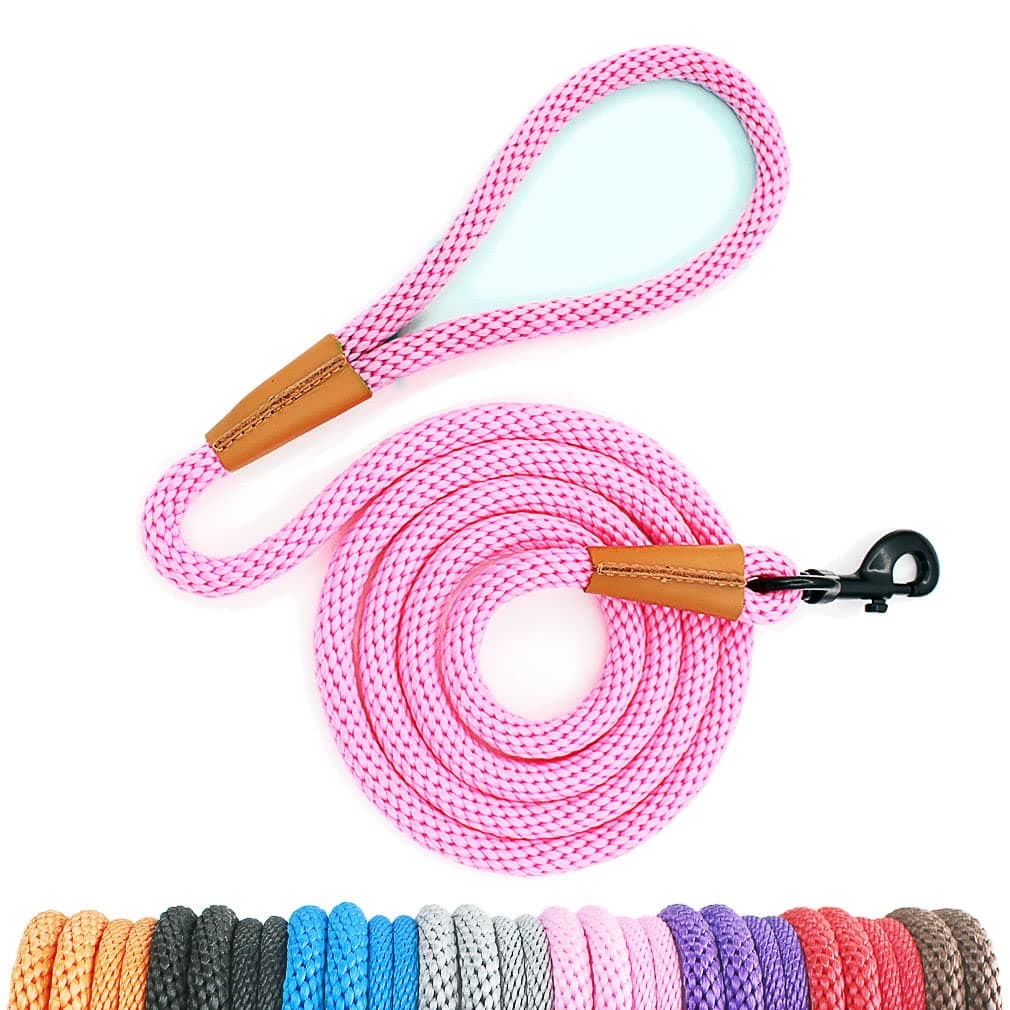 lynxking Dog Leash Rope Dog Training Leash 2FT 6FT Strong Heavy Duty Braided Training Lead Leashes for Small Medium Large Dogs (Pink, Snap Lead-Small 3/8in x 6ft)