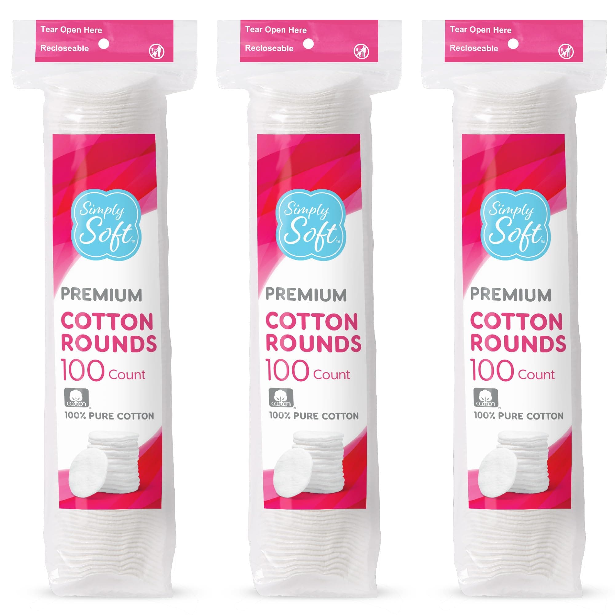 Medline Soft Cotton Rounds, 100% Cotton, Absorbent and Textured Cotton Pads are Lint Free, 300 Count