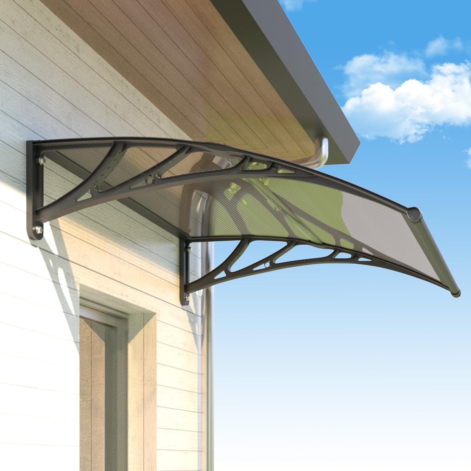 NEBAIKA Awning for Door Window Exterior, 32x40 Polycarbonate Outdoor Patio Door Canopy, UV Rain Snow Protection Sheet for Porch