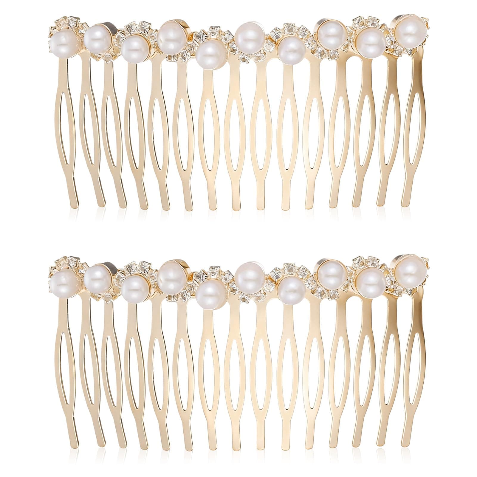2 PCS Pearl Hair Combs for Women Decorative, Gold Pearl Hair Comb with Rhinestones, Decorative Hair Combs for Women Accessories Bridal Wedding Party Daily Decor