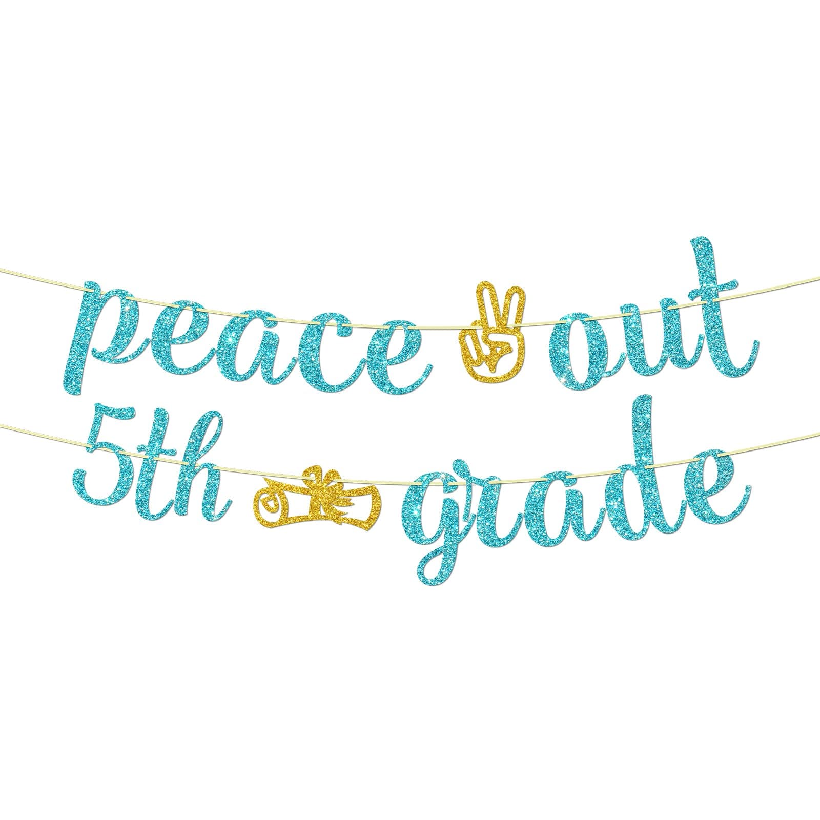 Peach Out 5th Grade Banner - 5th Grad Grade Party Supplies - Congrats Grad - Kids Graduation Party Banner Decor Blue Glitter