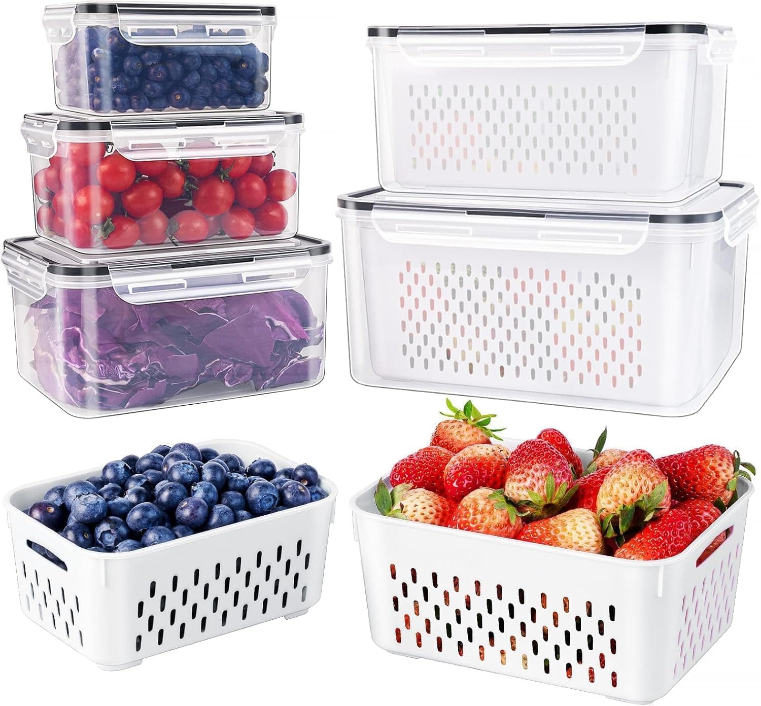 5 PCS Large Fruit storage Containers for Fridge ,Food Storage Containers
