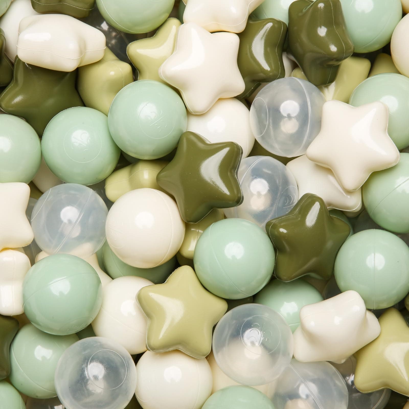 Cream Ball Pit Balls 200 Balls for Toddlers, Crush Proof Plastic Children's Toy Balls Macaron Ocean Balls for Birthday Parties Games Pool, Mix Shapes, Creamy Green+Creamy White