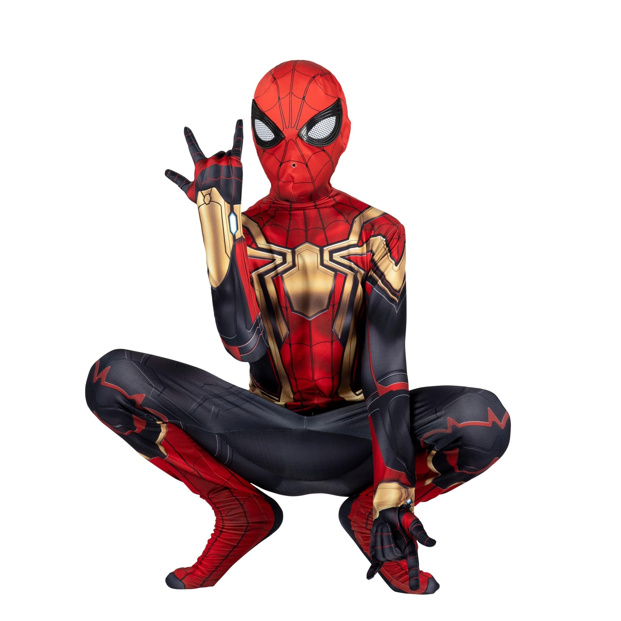 Marvel Integrated Spider-Man Official Youth Deluxe Zentai Costume - Stretch Spandex with Hidden Zippers and Wrist Slits (XS)
