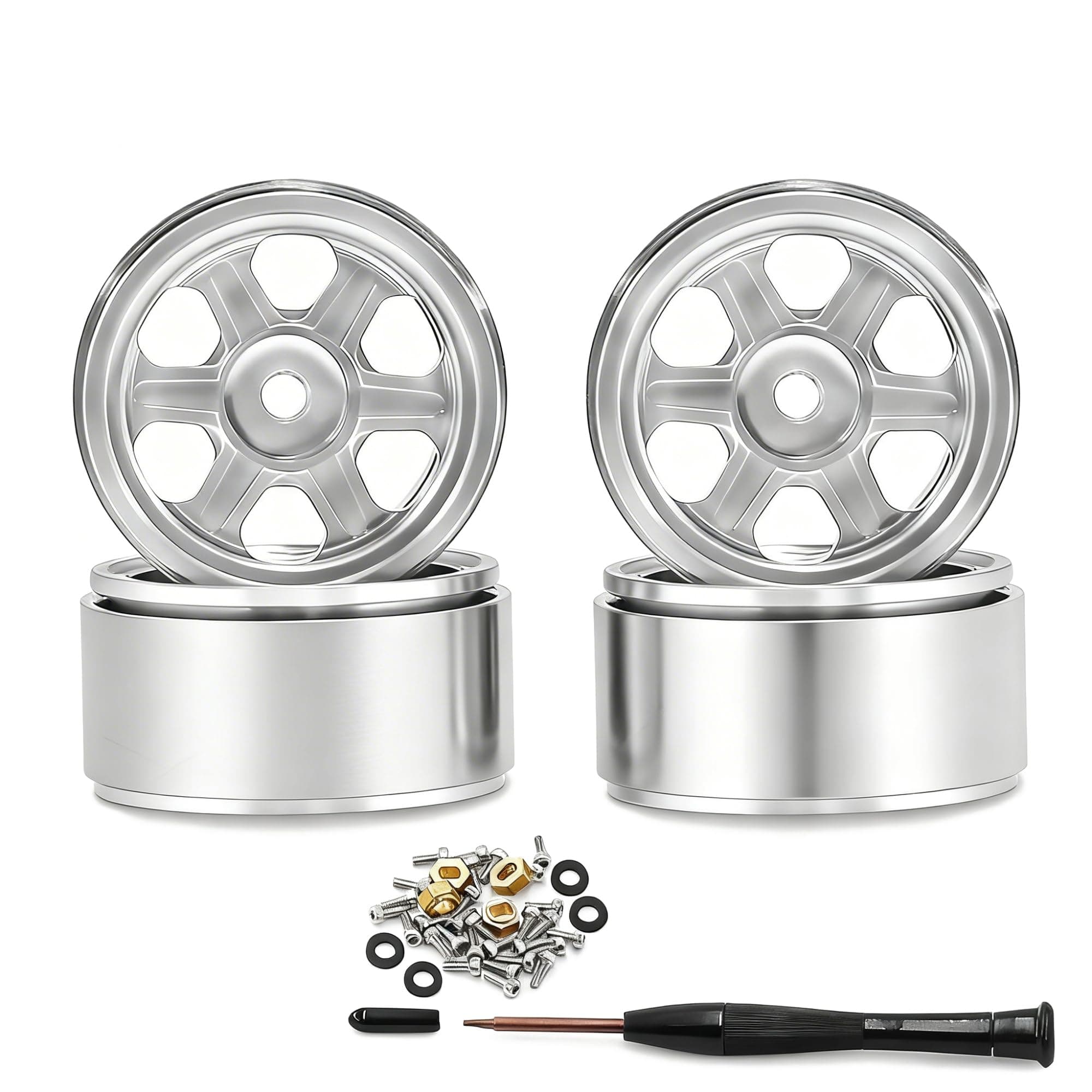 DUSTAIL 0.7" Aluminum Beadlock Wheels for 1/30 RC Crawler Axial SCX30 & Redcat Ascent-32, 5 mm Hex CNC Rims, -1.00 mm Offset, Shims & Screwdriver Included, 4 pcs, White