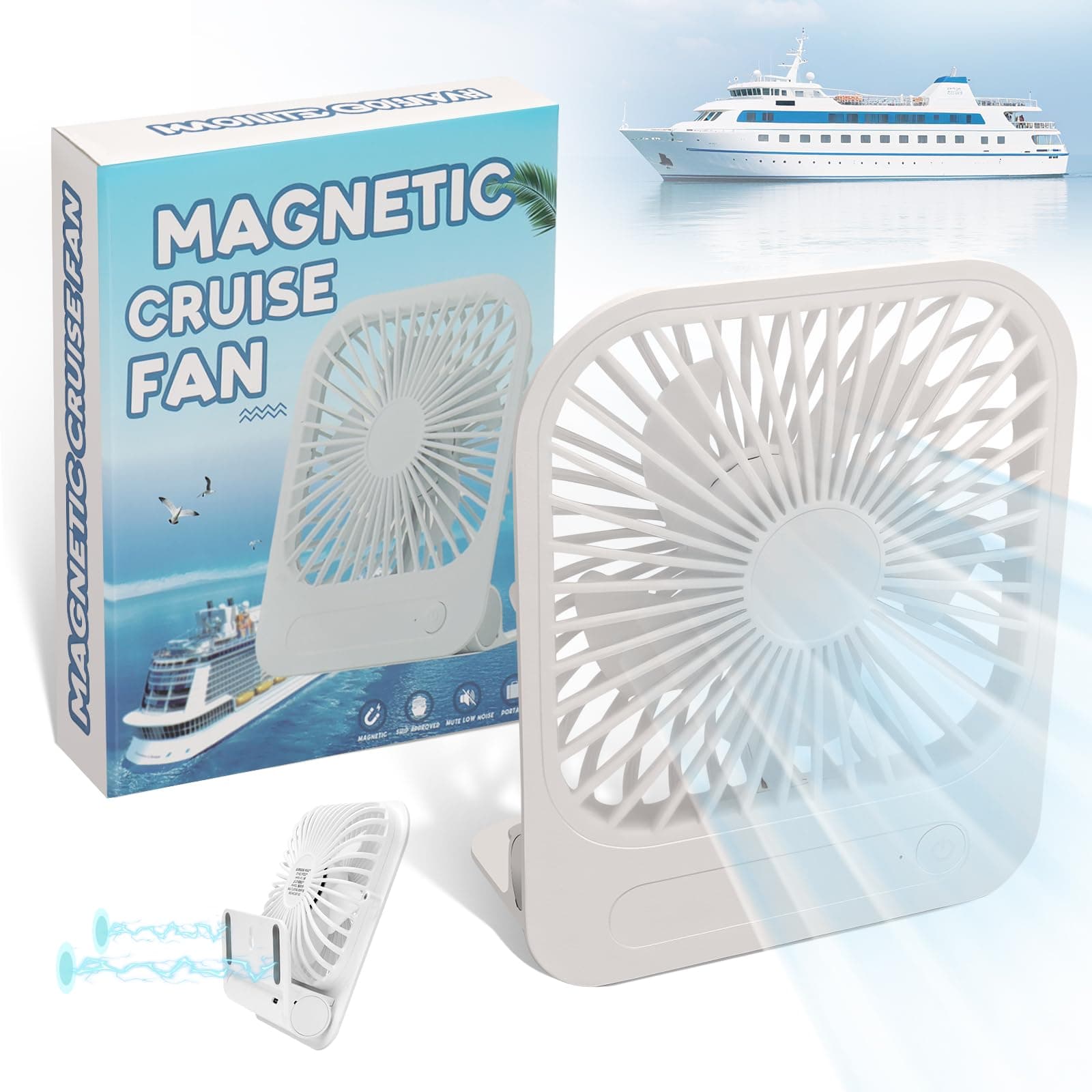 HYTWEDO Cruise Ship Approved Magnetic Fan – Portable Rechargeable & Plug-In, 5-Speed Adjustable, Quiet Operation, Up to 12 Hours Battery Life, Perfect for 2025 Cruises
