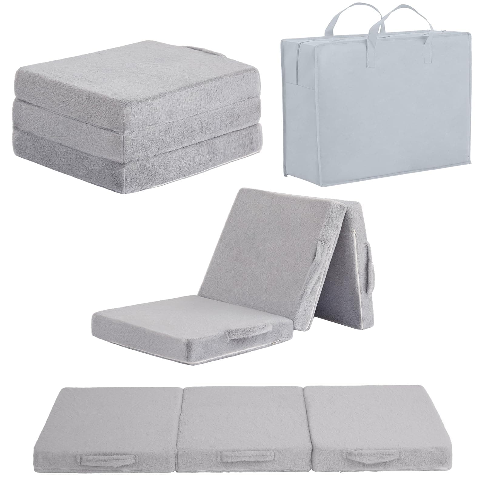 Givjoy Foldable Floor Bed for Kids, Toddler Washable Tri Folding Floor Mat for Daycare, Child Trifold Futon Sofa Bed with Storage Bag for Playroom, Bedroom, Girls and Boys
