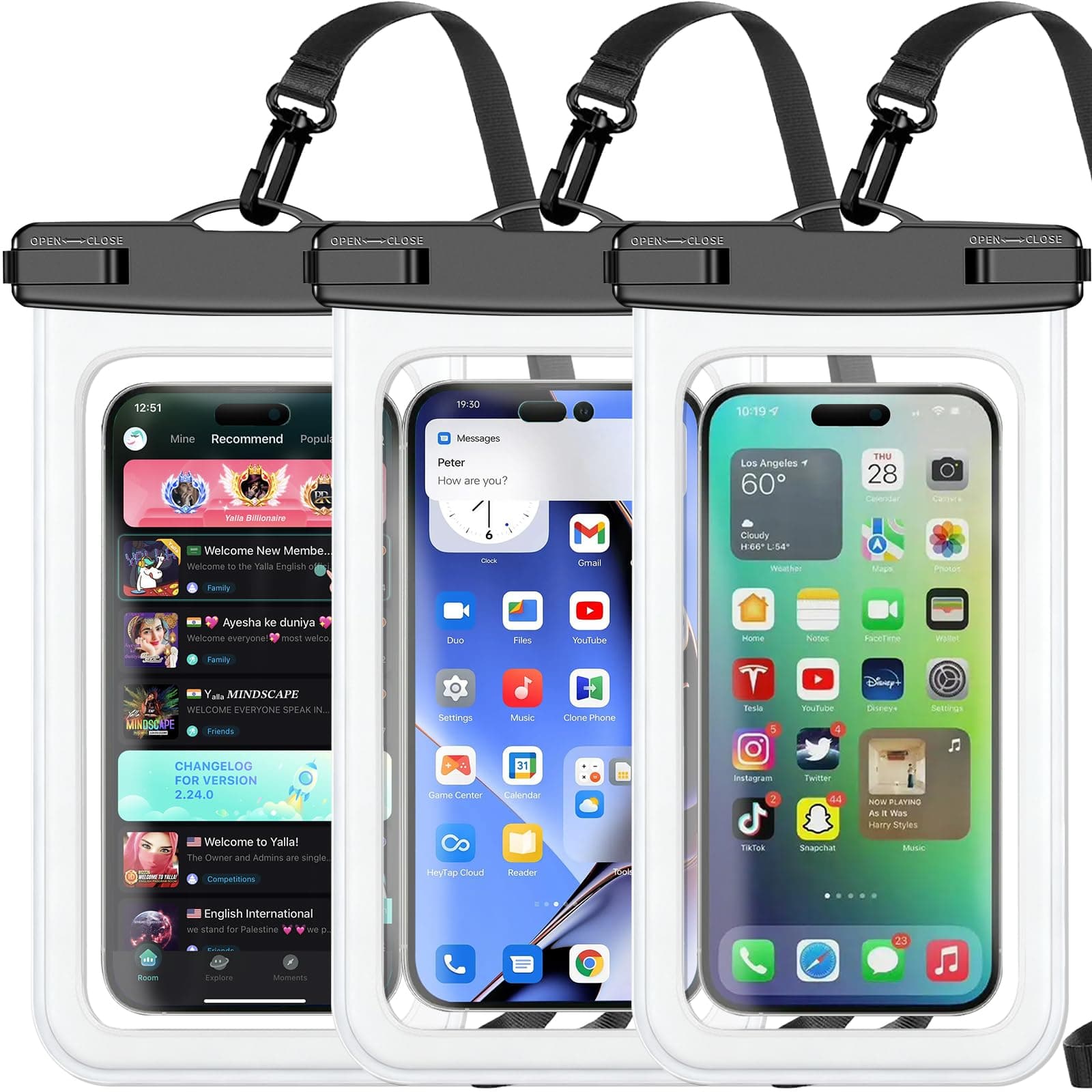 Famoby 3 Pack White Waterproof Phone Pouch, Phone Waterproof Case,Cell Phone Dry Bag,Protection Level: IP68,Beach Cruise for iPhone,Samsung,and More,Lanyard Included,(Fits Up to 8.3"),White