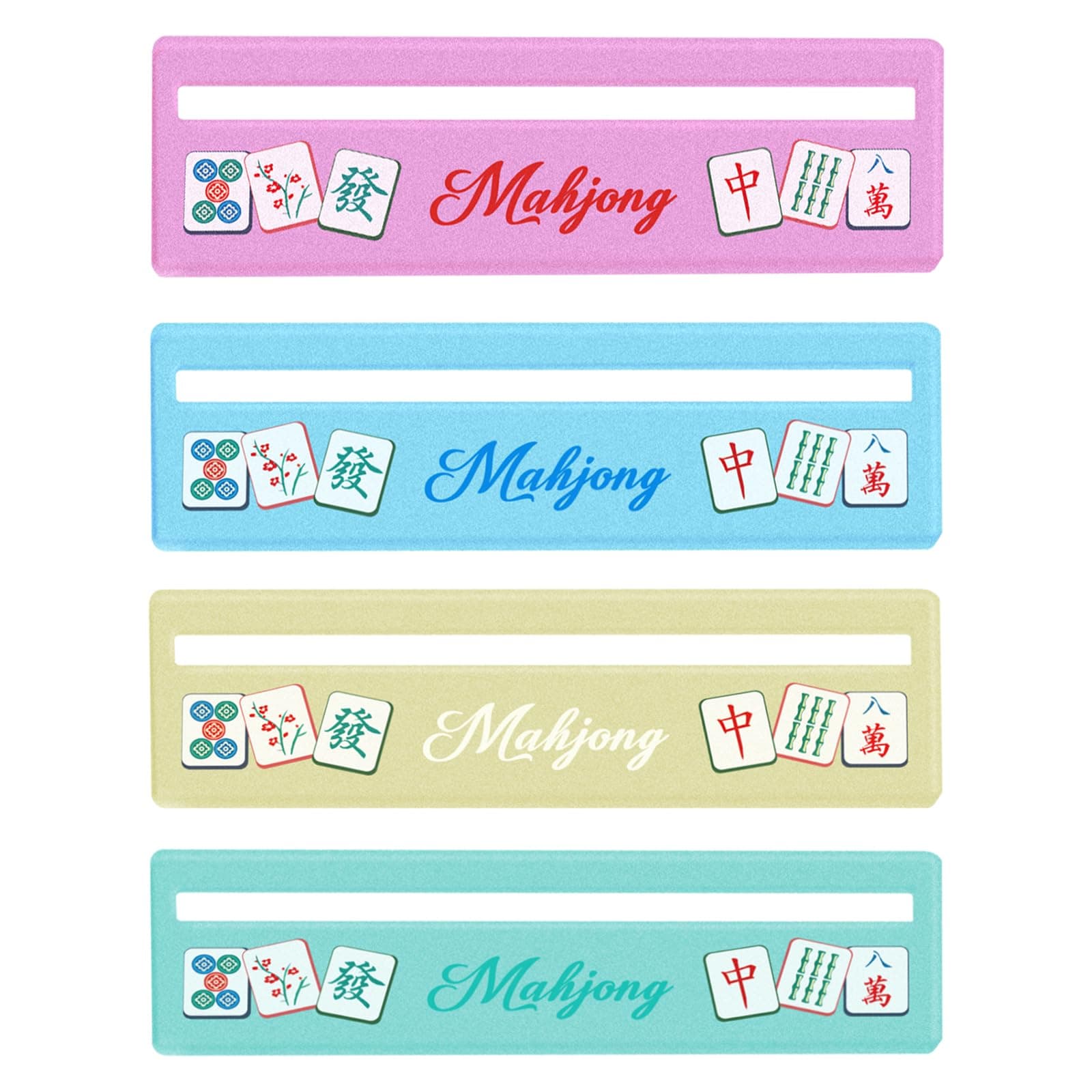 KUIRAN Mahjong Line Finder, 4 Pack Bright Mahjong Rules Helper Reader Beginner-Friendly Mahjong Accessories - Blue/Green/Pink/Yellow(Mahjong)