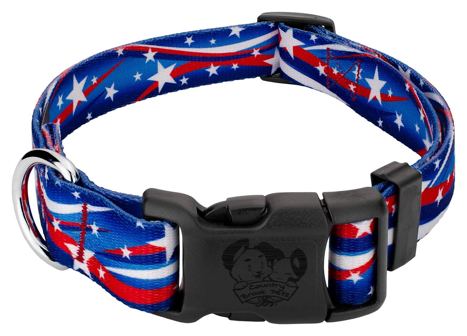Country Brook Petz - Star Spangled Everyday Dog Collar - Made in The U.S.A. - Americana Collection Featuring Patriotic Designs (1 Inch, Medium)