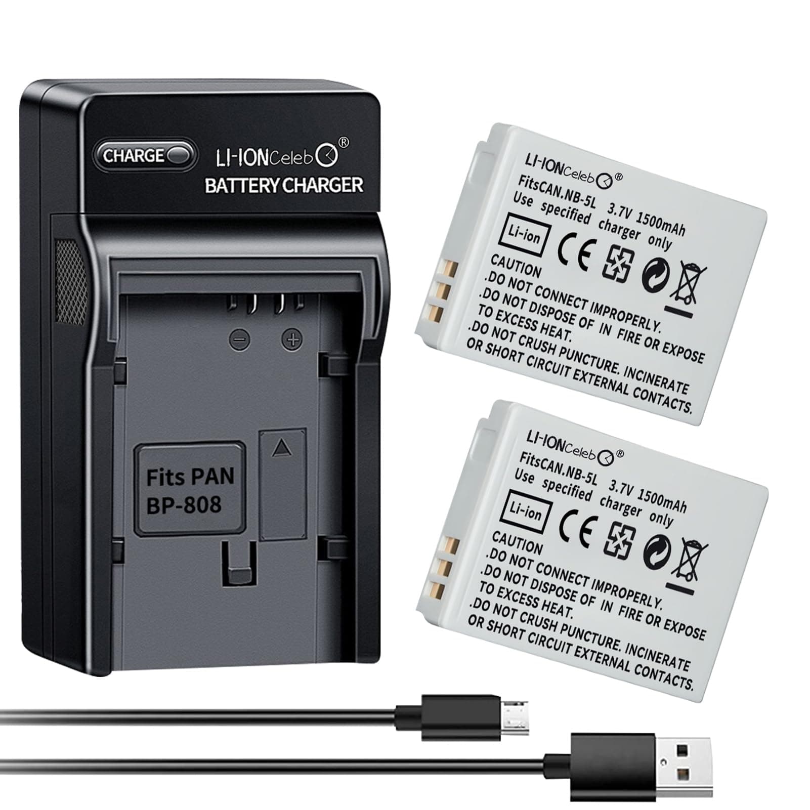 Li-ion Celeb Replacement Battery NB-5L (2 Pack) Batteries and Charger Kit SX210IS Compatible with CAN0N 【3.7V/1500mAh】 High Performance Compatible Camera Battery LICA 2024KD