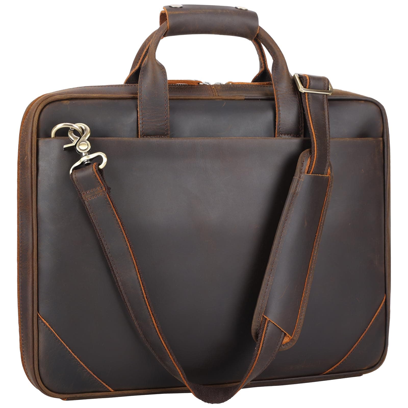 Masa Kawa Vintage Leather Slim 16" Laptop Briefcase Bag for Men, Brown