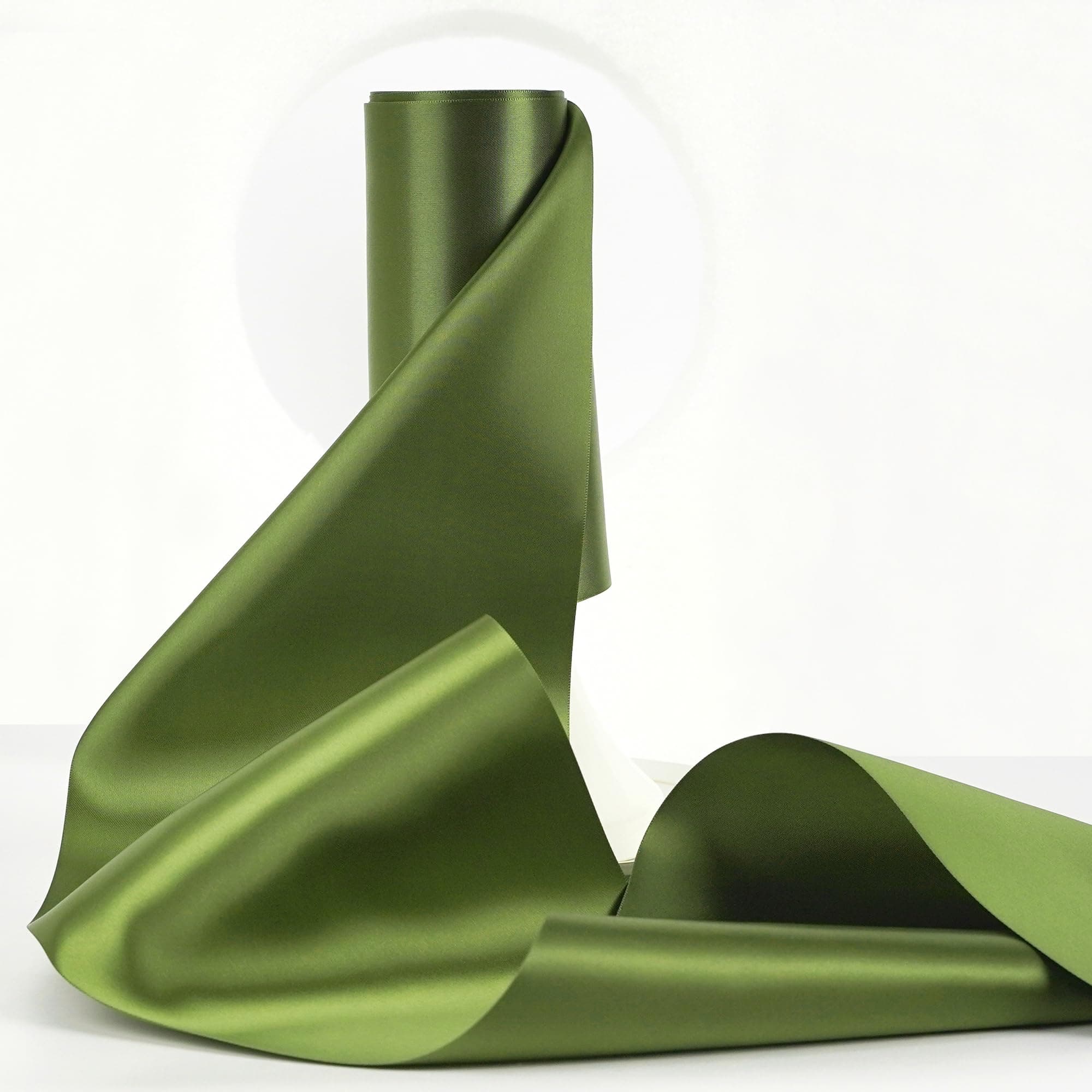 HUIHUANG Green Satin Ribbon 6 inch Extra Wide Moss Green Double-Faced Thick Ribbon for Chair Sashes, Gift Wrapping, Big Bows, Christmas Wedding Decor- Continuous 10 Yards