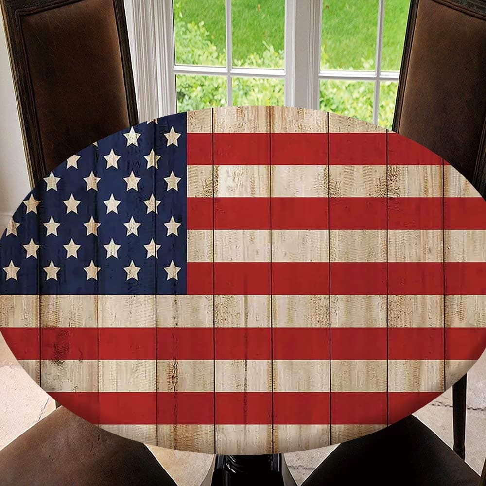 American Flag Round Fitted Tablecloth, Elastic Edge Round Tablecloth Waterproof Oil-Proof Polyester Washable for Birthday Party Home Decor, Tablecloth Size 36"(Fit for 24.2"-28.1" Table), Type 38