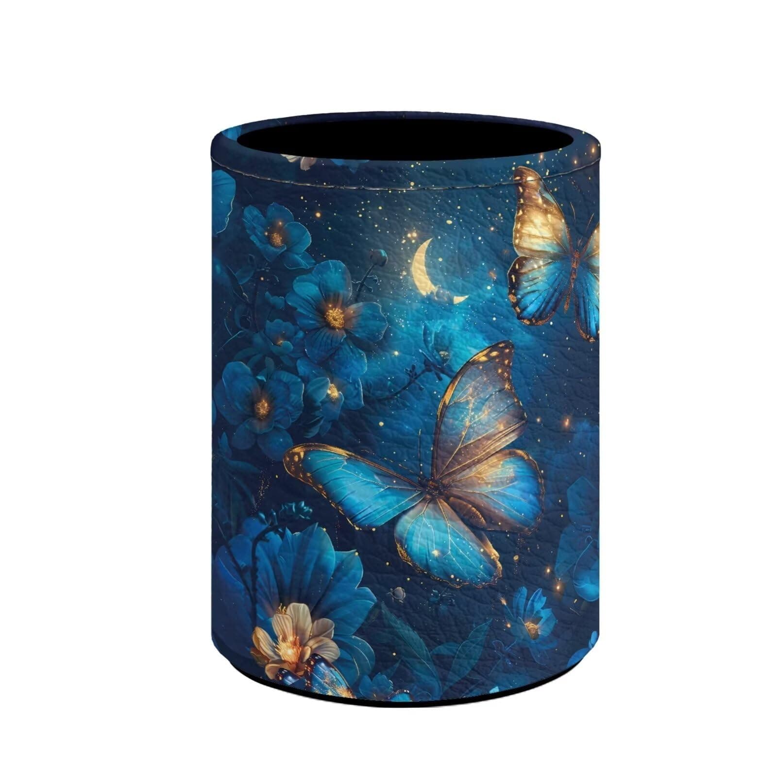 HUGS IDEA Blue Butterfly Print Leather Pen Holder Desktop Pencil Cup Office Supplies Organizer for Women Men Stationary Holders