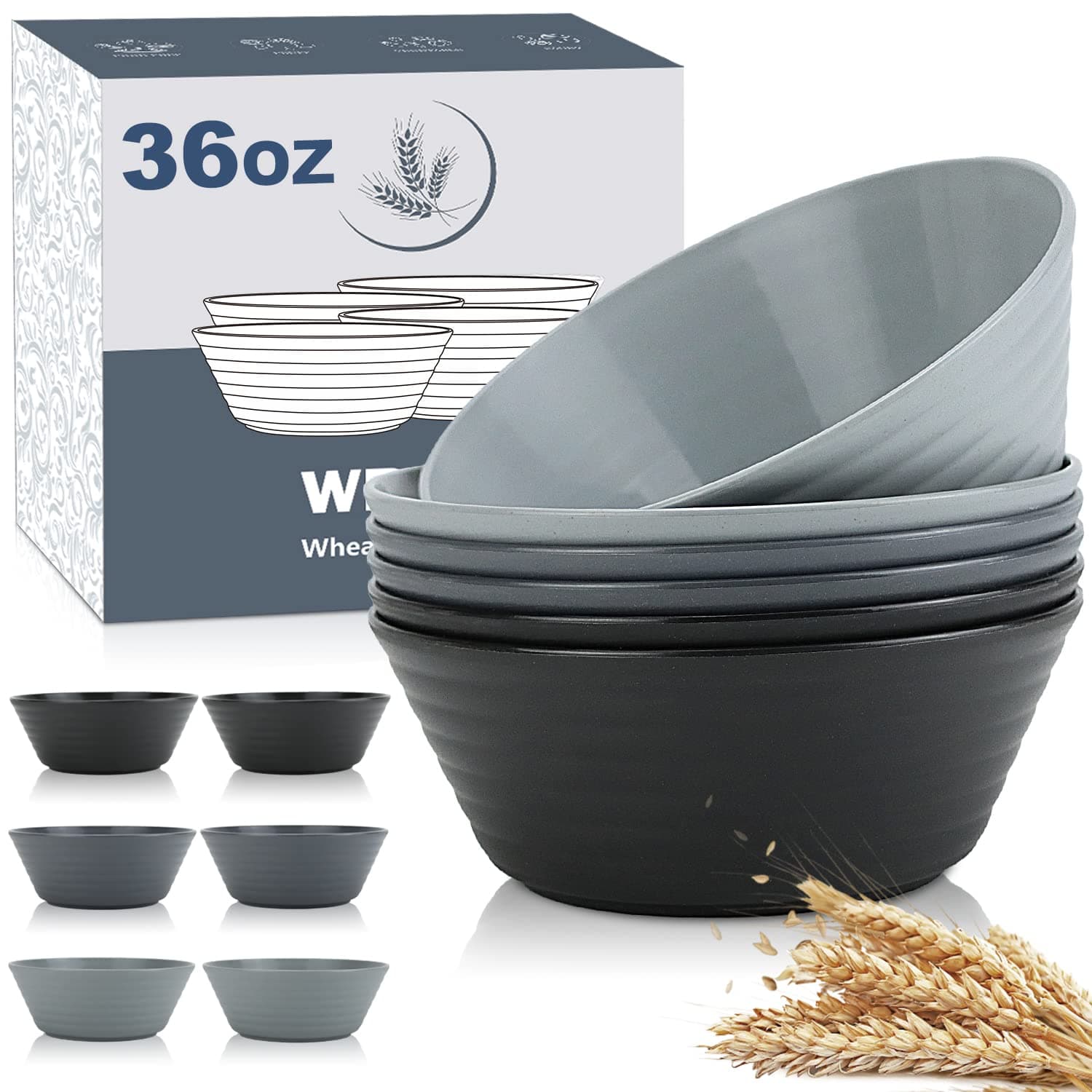 Wrova Wheat Straw Bowls, Plastic Bowls Microwave Safe, Cereal Bowls 36OZ