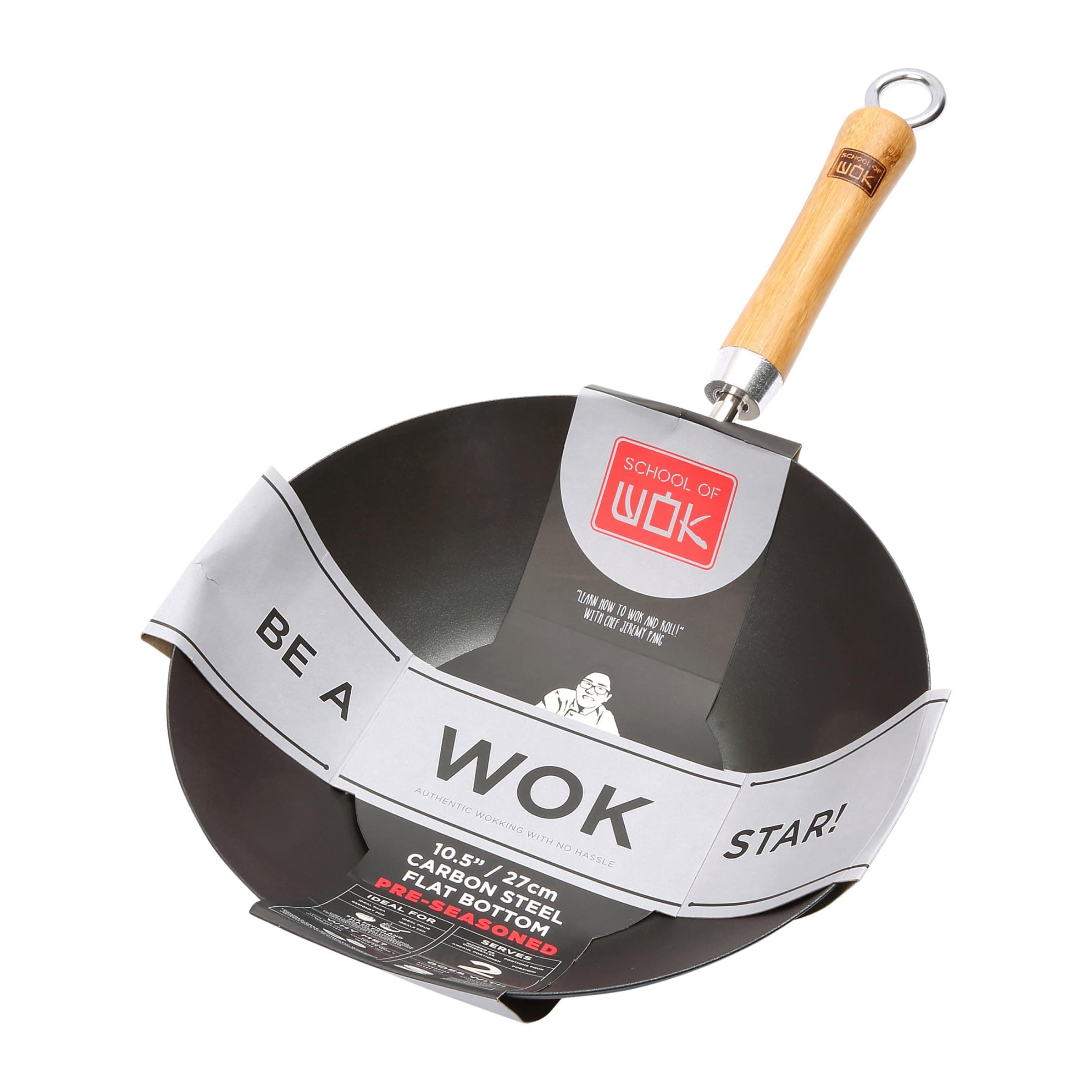 Dexam School of Wok 10.5"/27cm Pre-Seasoned Carbon Steel Wok