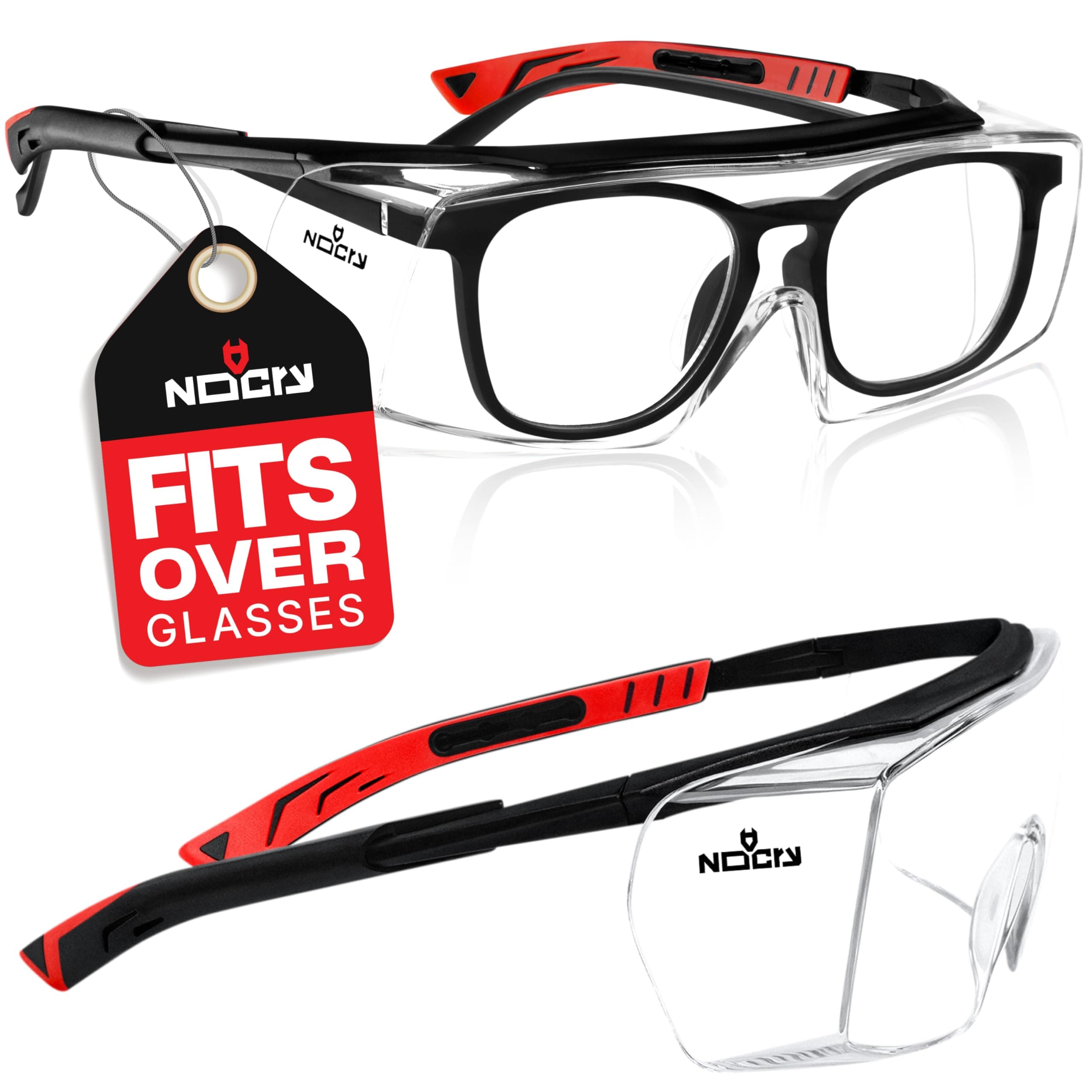 NoCry Safety Glasses Over Eyeglasses for Men and Women with Anti Scratch Lenses and Integrated Side Shields — Adjustable Temples with Anti-Slip Tips — 100% UV Protective Eyewear — ANSI Z87 Certified