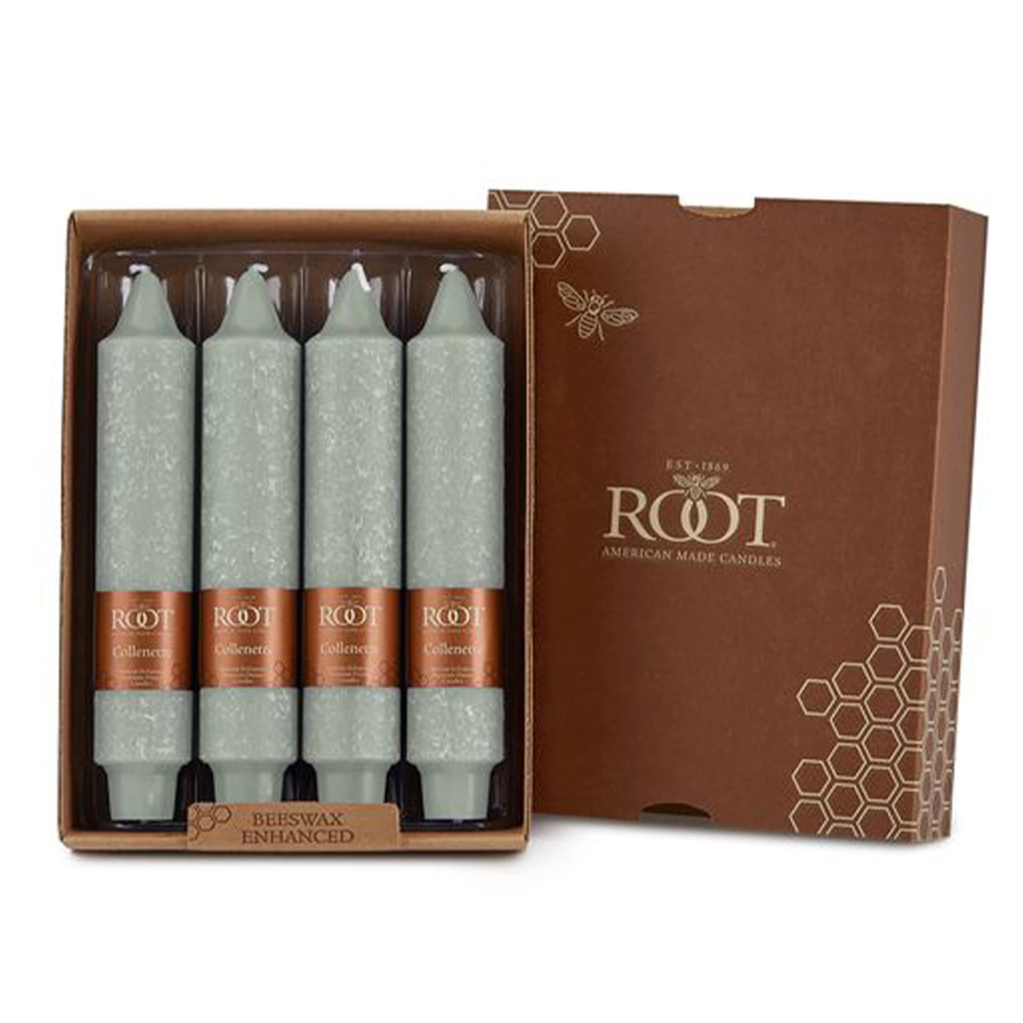 Root Candles Unscented Dinner Candles Timberline Collenette Blended Beeswax Candlesticks, 7-Inches, Sage Green, 4-Count