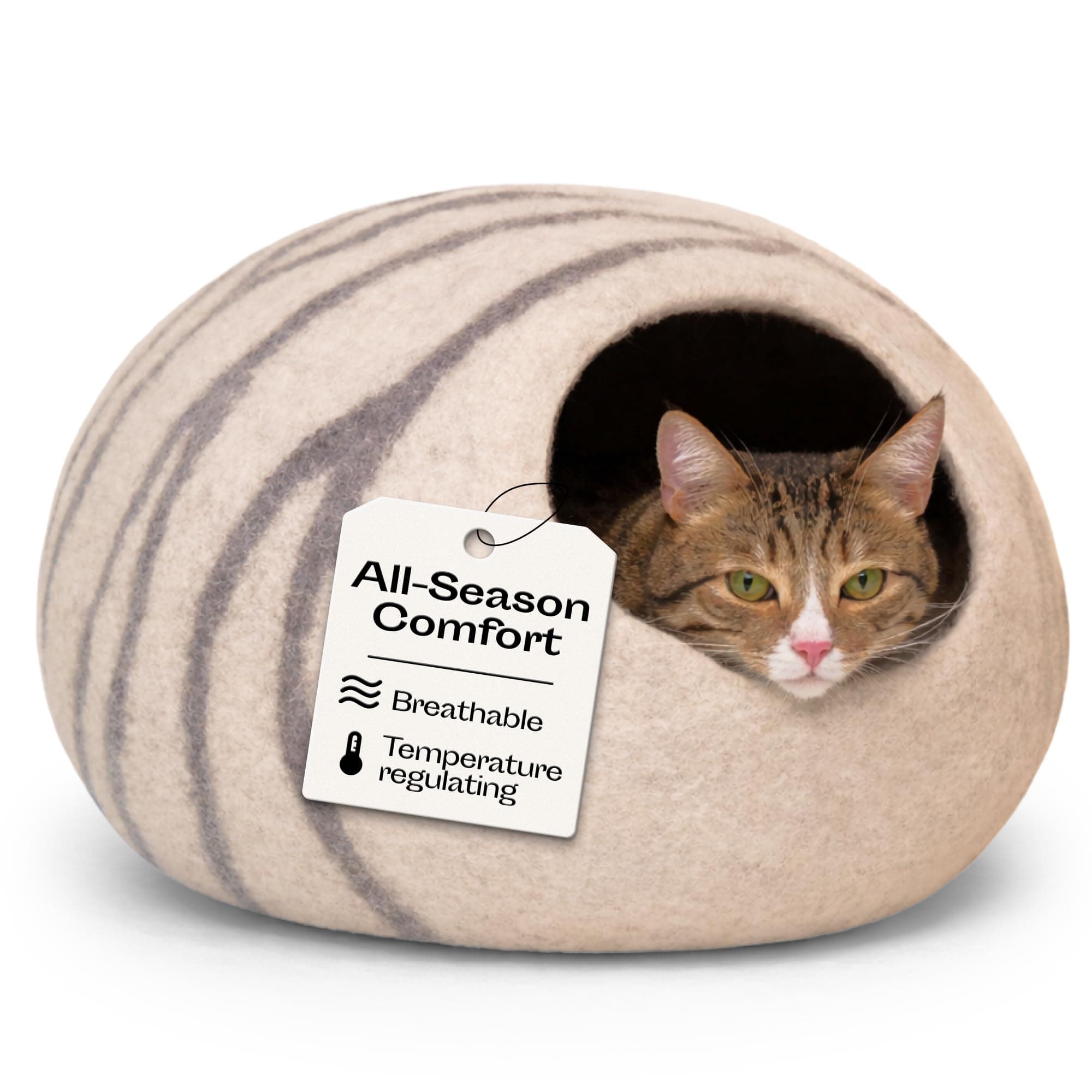 MEOWFIA Cat Cave - Merino Wool Bed for Indoor Cats (Light Gray, Large)