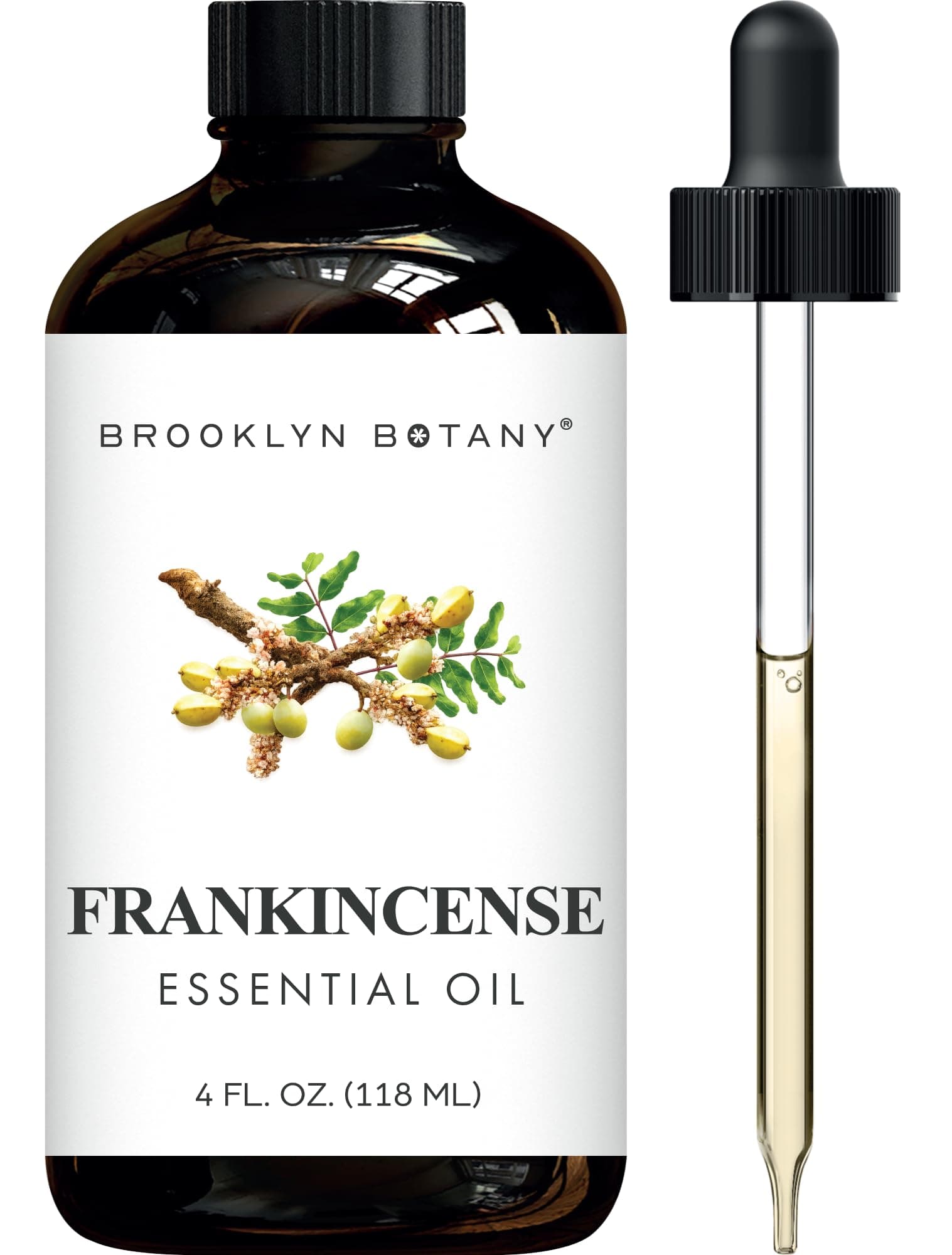 Brooklyn Botany Frankincense Essential Oil - Huge 118 ml - 100% Pure and Natural - Premium Grade with Dropper - for Aromatherapy and Diffuser